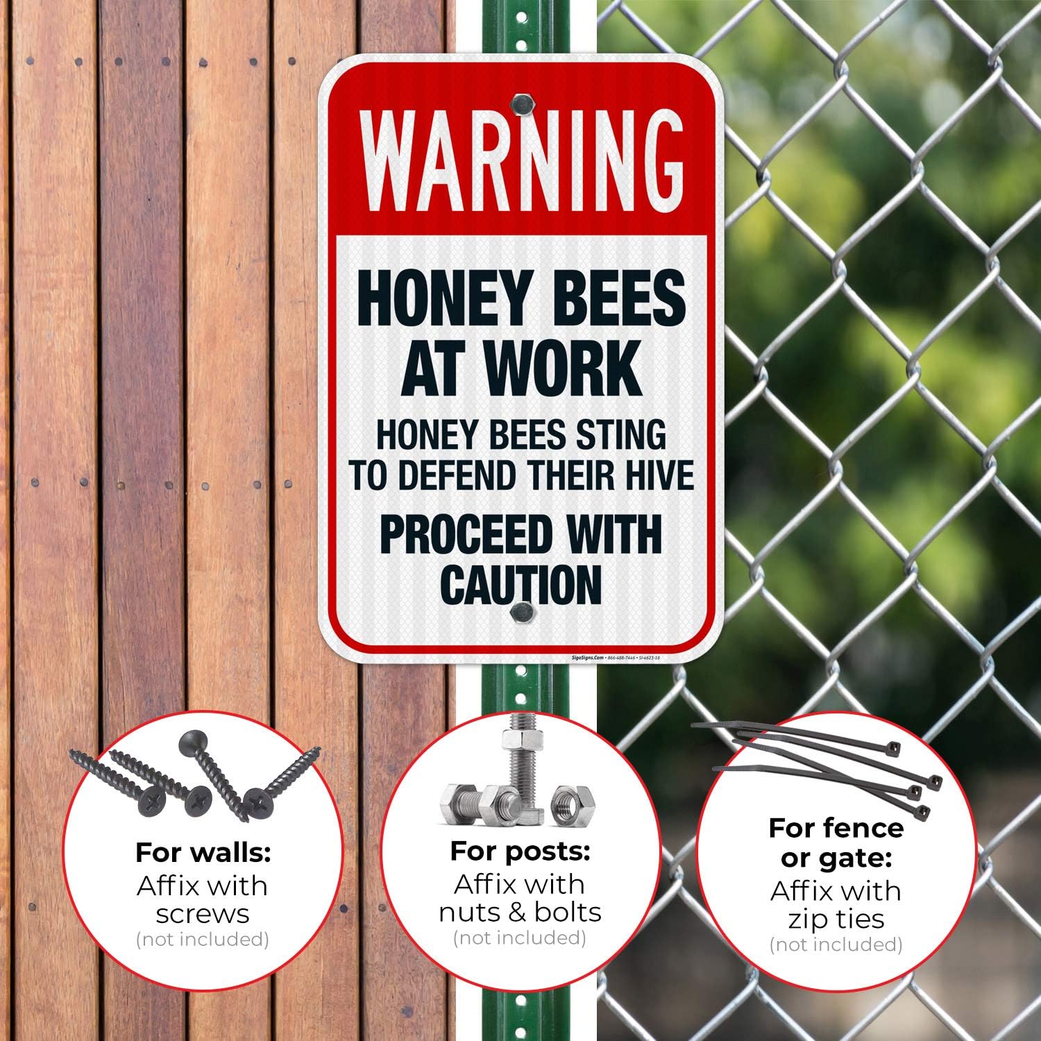 Honey Bees at Work Honey Bees Sting to Defend Their Hive Proceed Sign, OSHA Warning Sign, 12x18 Inches, 3M EGP Reflective .063 Aluminum, Fade Resistant, Indoor/Outdoor Use, Made in USA