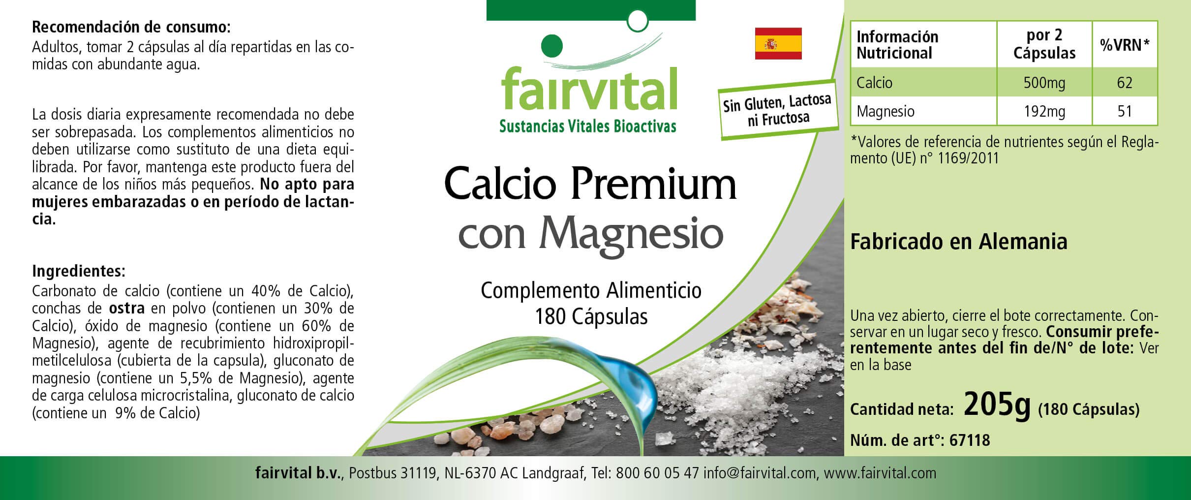 fairvital Premium Calcium Magnésium en gélules, 180 gélules, pour 3 mois, HAUTEMENT DOSÉ, avec poudre de coquilles d'huîtres