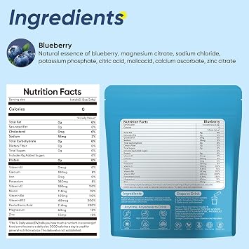 36 Sticks Electrolytes Powder Packets Sugar Free Hydration Packets Electrolyte Liquid Daily IV Drink Mix with Blueberry, Low Sodium, 0 Calorie