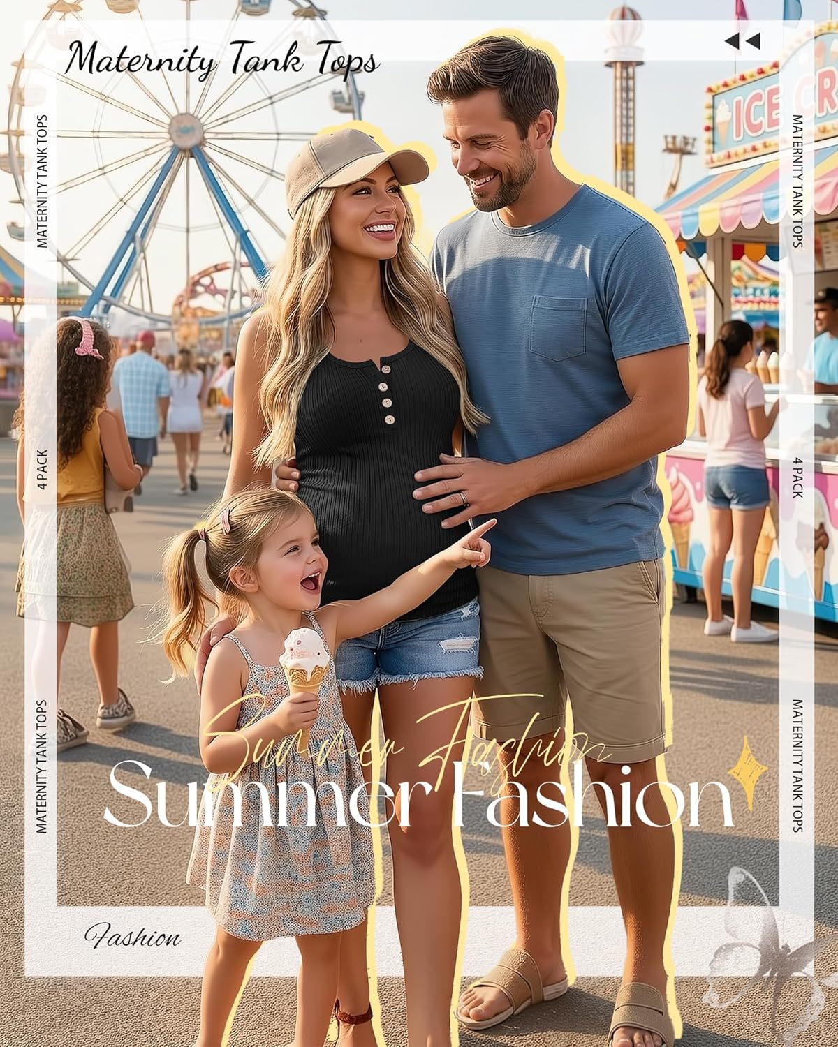 4 Pack Women's Maternity Tank Tops Henley Cotton Scoop Neck Shirt Ribbed Side Ruched Sleeveless Pregnancy Clothes - Image 5