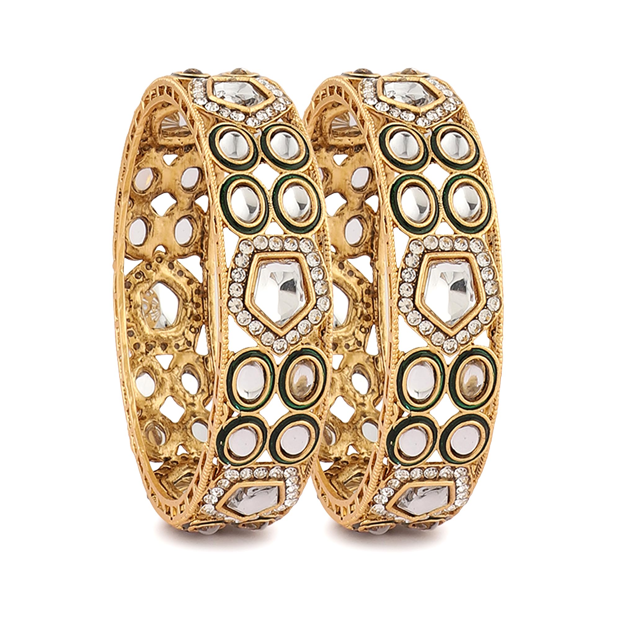 Mansiyaorange Set Of Two Golden Plated Meena Big Kundan AD Stone Bangles For Women (2.8) (B0D456H1B4) Amazon Price History, Amazon Price Tracker