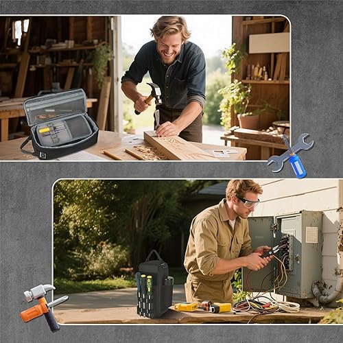 Miniatura 7 de LAKE OF FIRE Bolsa de herramientas pequeña de 12 pulgadas para hombres con múltiples bolsillos, organizador de bolsa de herramientas resistente al