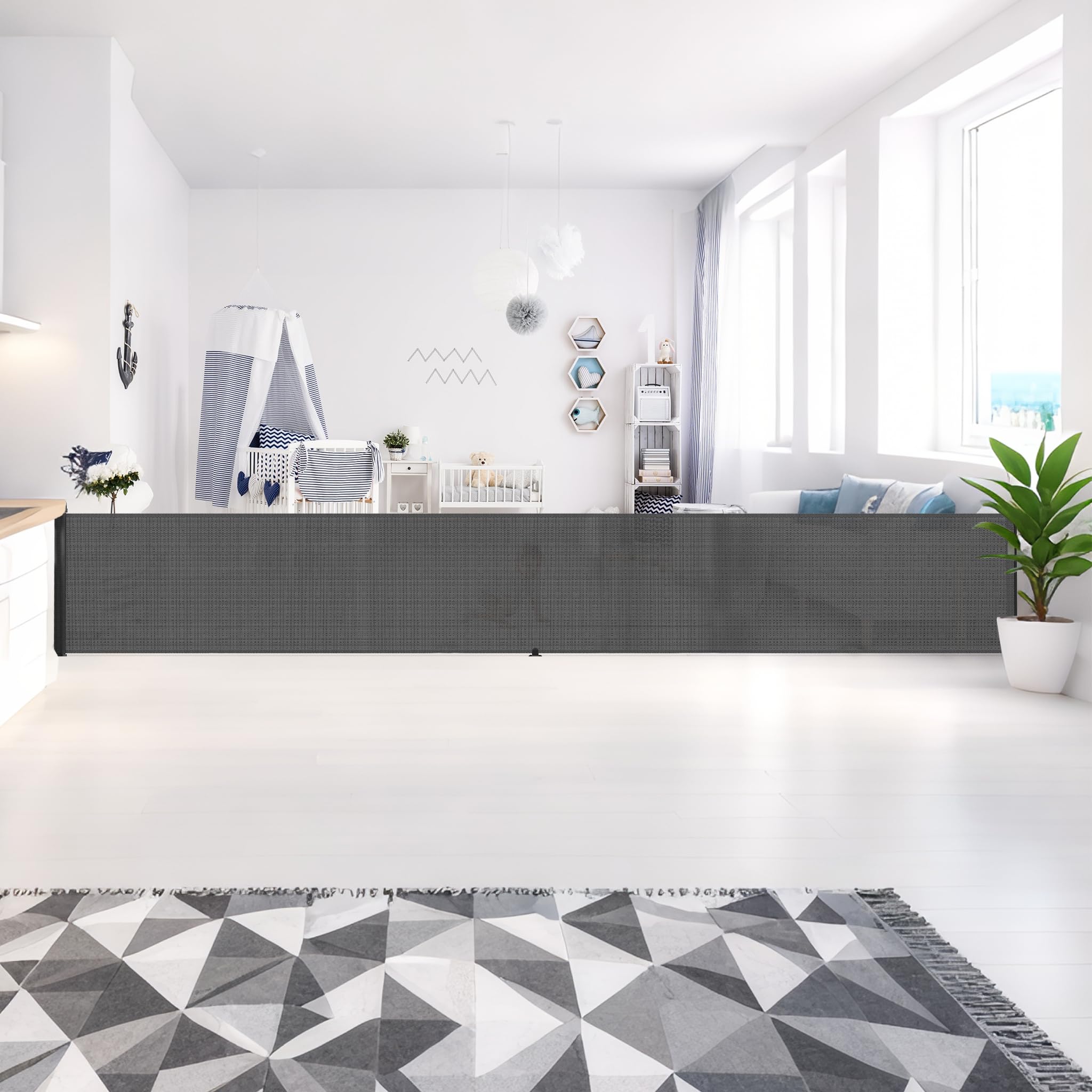 Aufun Treppenschutzgitter Ausziehbar 300cm, Türschutzgitter Baby, Absperrgitter Schutzgitter Treppe für Katzen und Hunde, Extra Breit Babygitter, Treppenschutzrollo für Innen Außenbereich, Schwarz