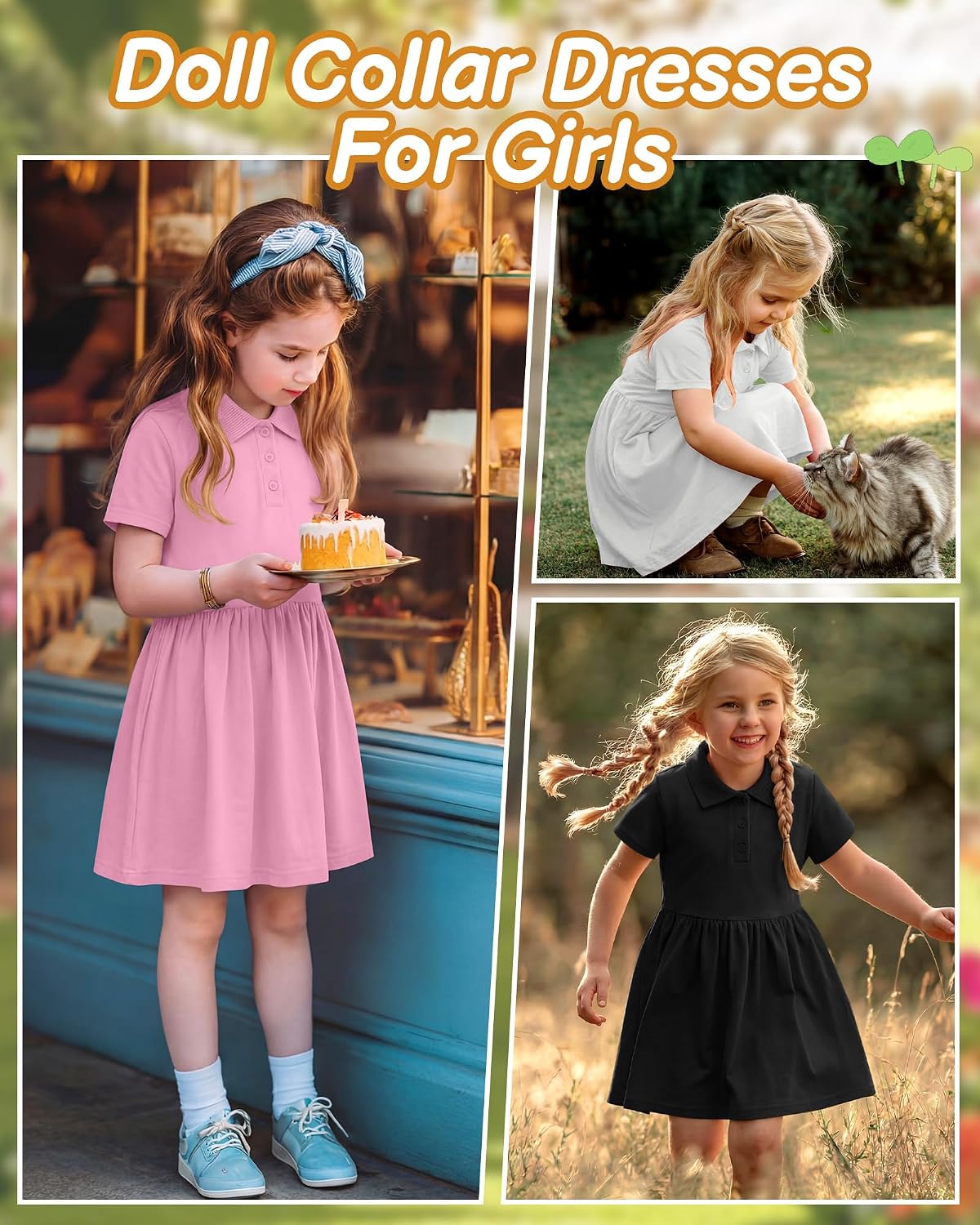 3 Pack Toddler Girls' Short Sleeve Uniform Dress Summer Basic Knee Length Dresses with Side Pockets 18m-6t
