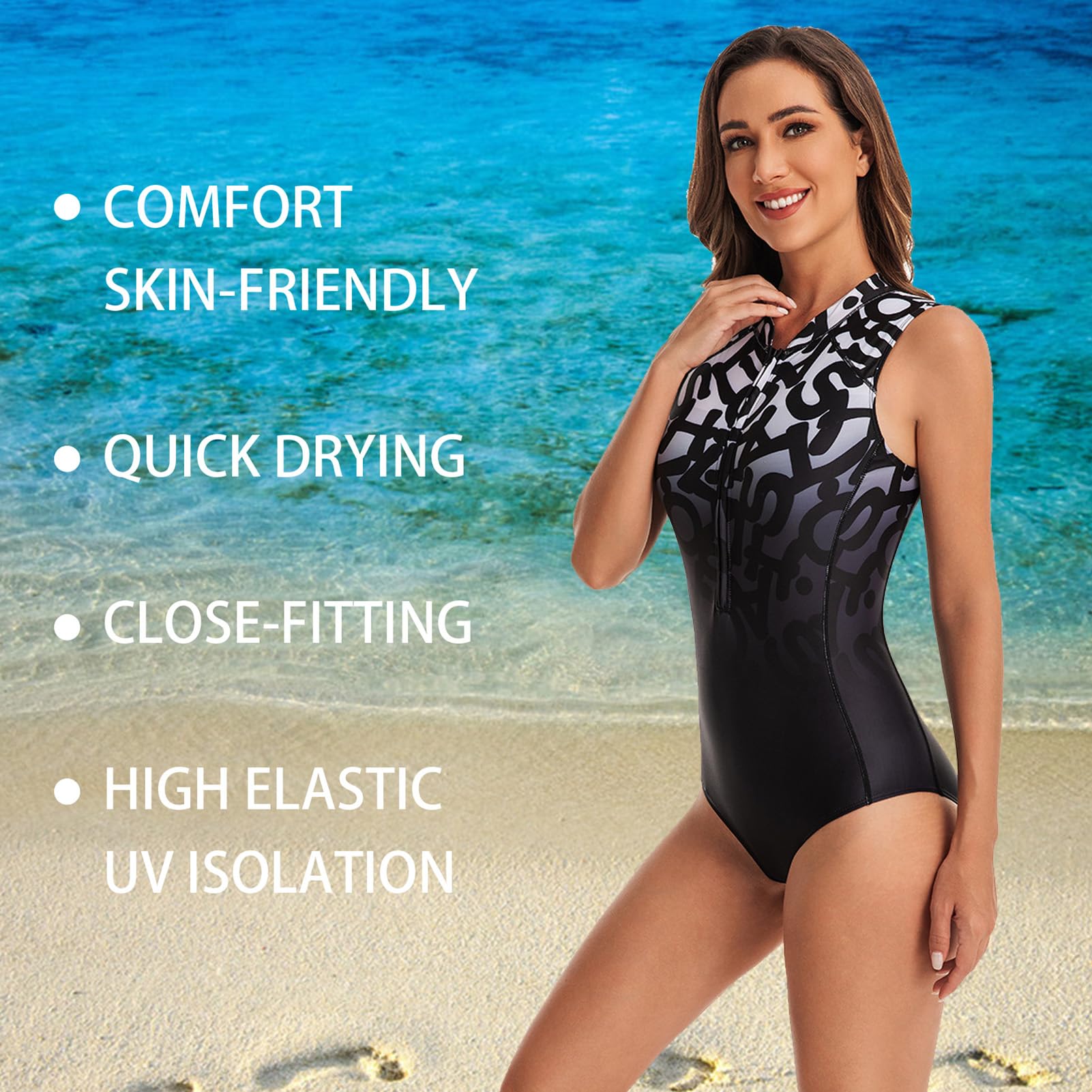 Costume Intero da Donna Half Zip Senza Maniche Surf Snorkeling Subacquea Muta da Sub Muta di Protezione Solare Ad Asciugatura Rapida