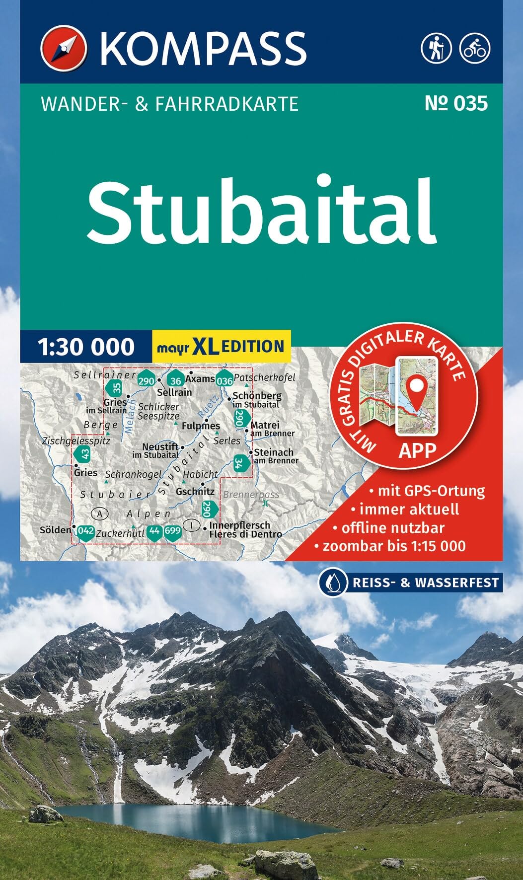 KOMPASS Wanderkarte 035 Stubaital 1:30.000: XL Karten: Wander- und Fahrradkarte im Walter Mayr Großdruck - inklusive Offline-Verwendung in der KOMPASS-App. Wander-& Radwege. Skitouren. Langlaufen.
