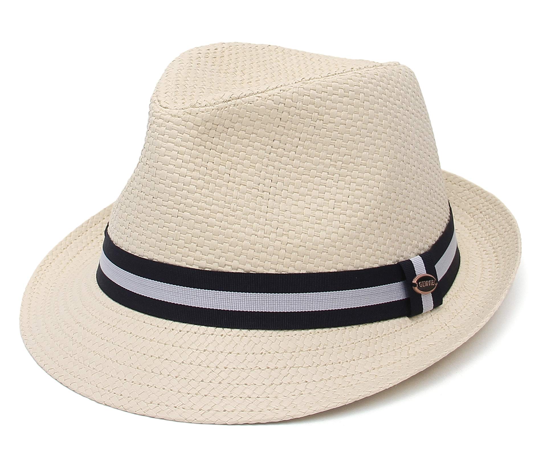 EOZY Chapeau Panama Homme/Femme Chapeau Paille Solaire Anti-UV Vintage Voyage Été Chapeau de Jazz Léger Décoré Ruban Rayure 56-58cm