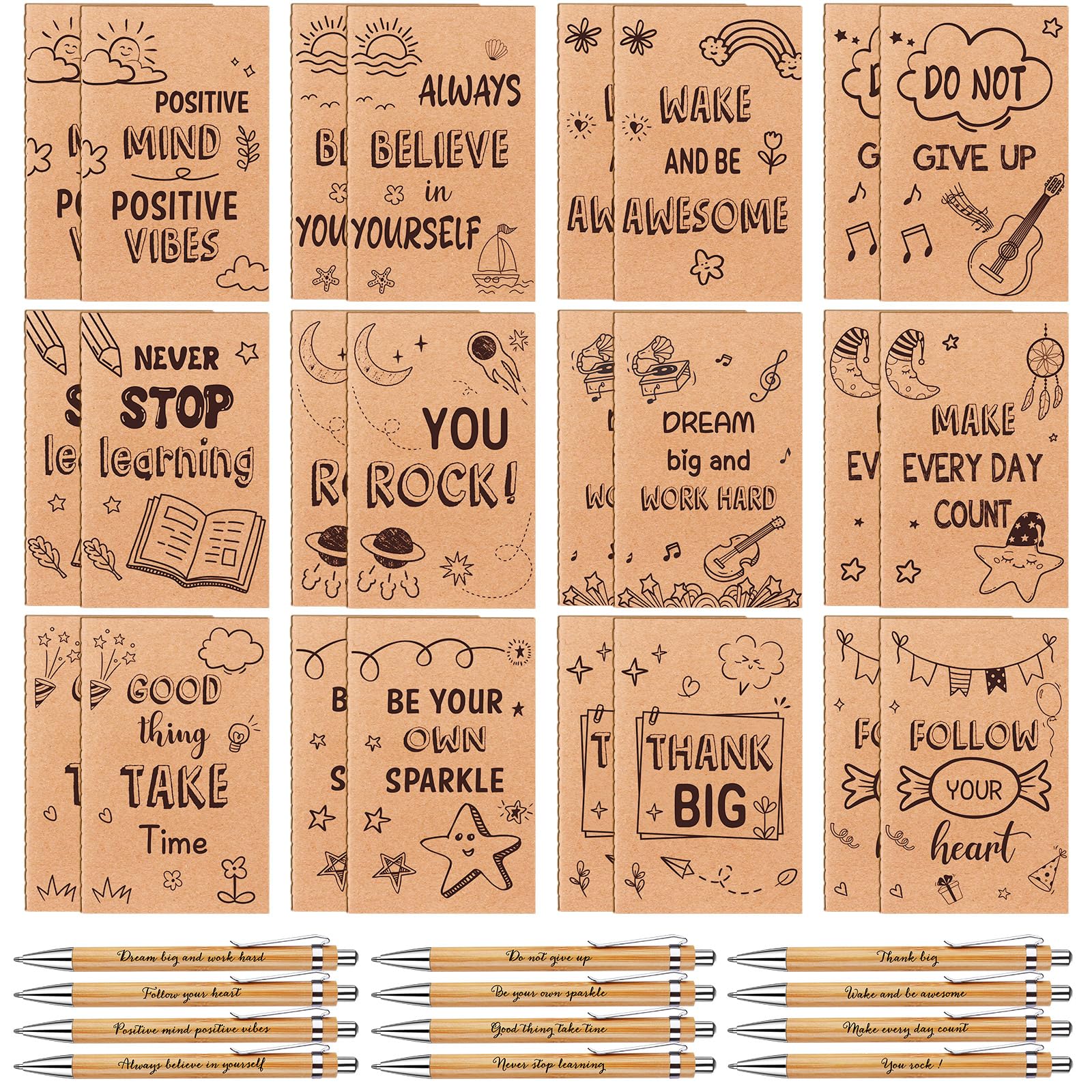 24 Sets Inspirational Notebooks with Ballpoint Pens Employee Appreciation Gifts Bulk Motivational Mini Journal Notepads Black Ink Pen Thank You Gifts for Coworkers Colleague Teacher Team Nurses