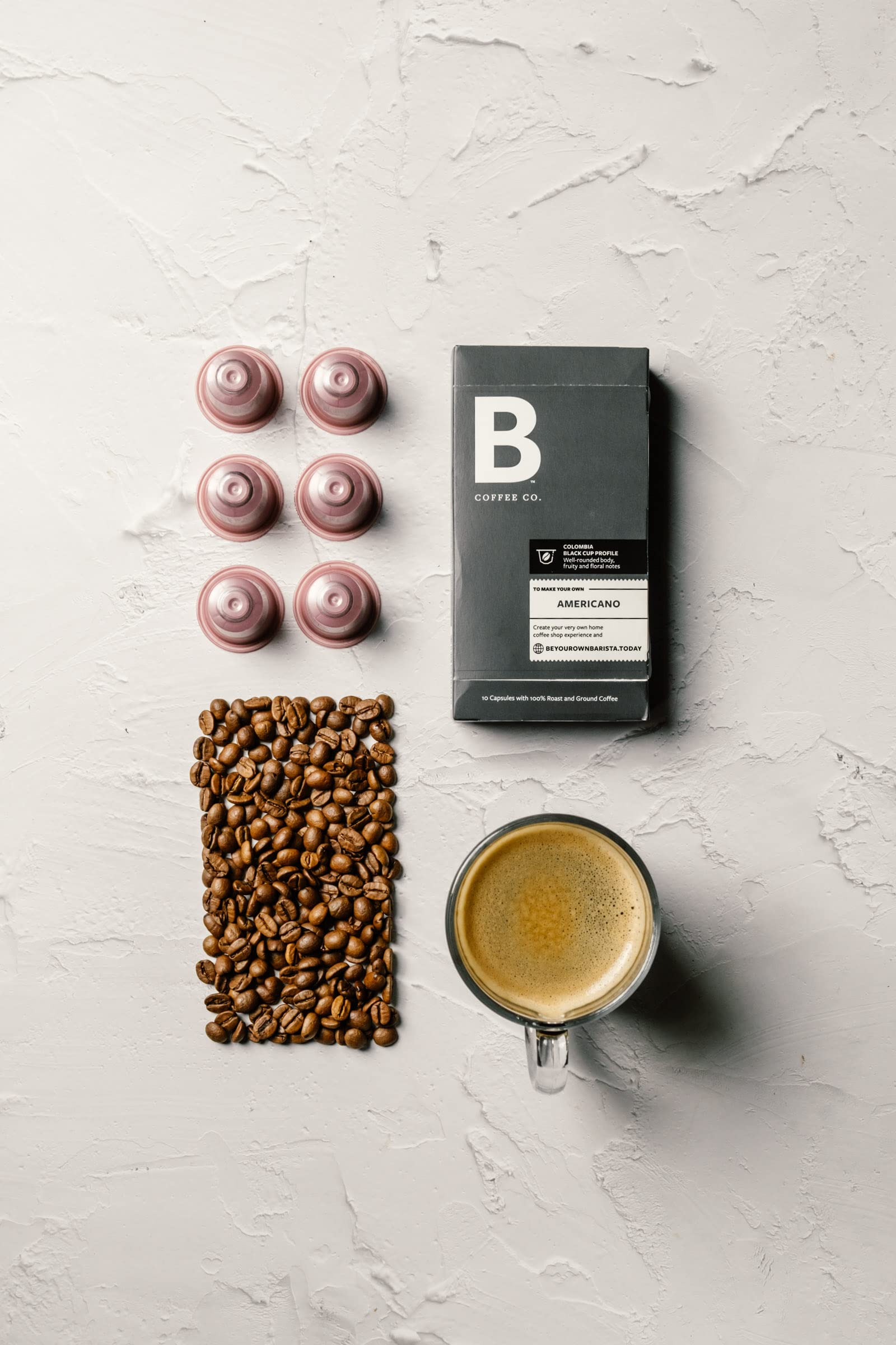 B Coffee Co. Colombia Americano, 100% Arabica Coffee, Medium Roast, Strength: 3/5, Nespresso Compatible Capsules, Coffee Lovers 10 pods
