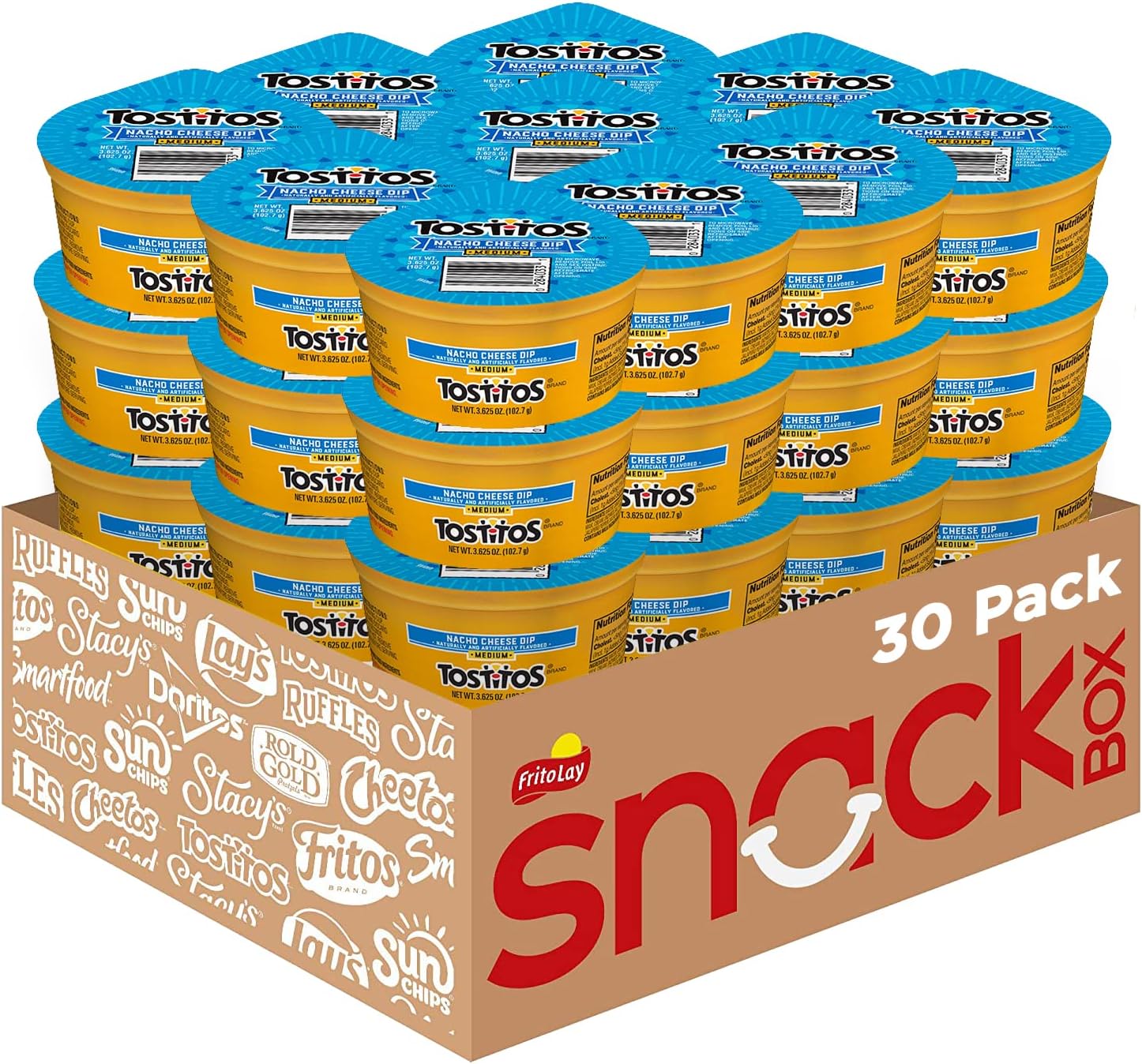 Tostitos Dips, Queso To Go Nacho Cheese Dip, Medium, 3.625 oz Cups (30 Pack)