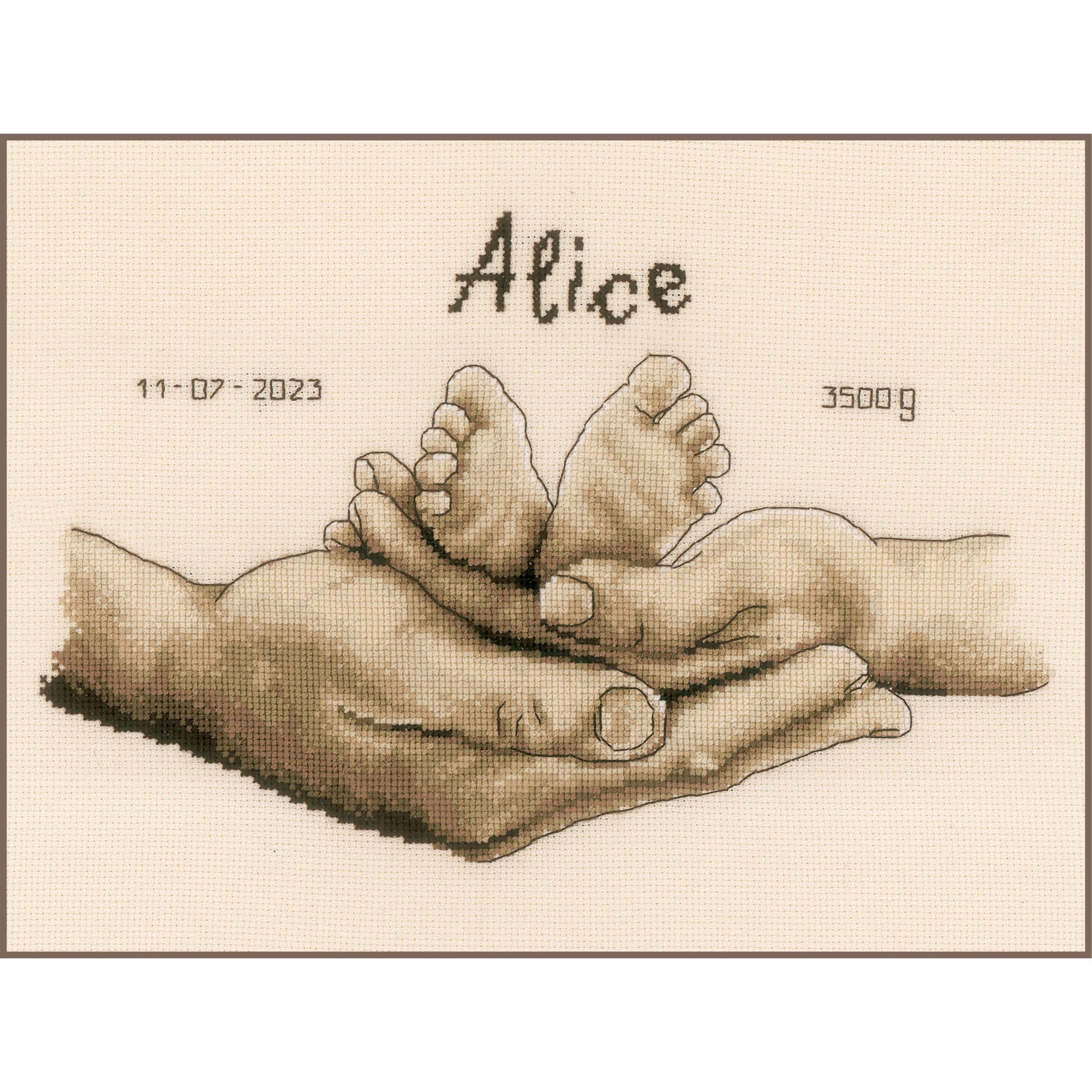 Vervaco Cross Stitch Kit DIY Gift Baby Birth Personalised Hands and Feet Full Painting Embroidery Kit DIY Home Decoration Approx. 27 x 18 cm Cross Stitch