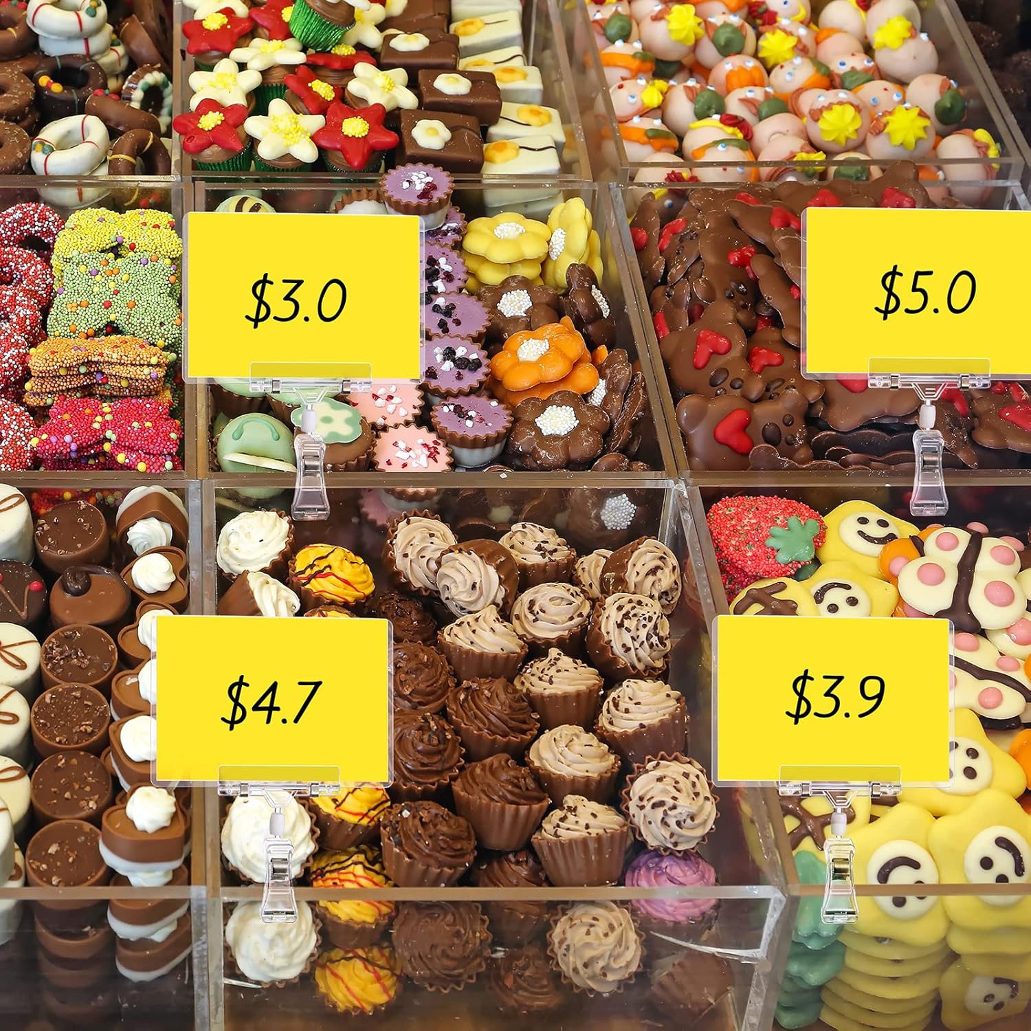 Epakh 40 Pieces Rotating Clip Pop for Retail Display, Swivel Sign Rotatable Merchandise Holding Clamp Holder for Hanger Rails or Tubes with 40 Pieces Hard Card Sleeves PVC Protector - Image 6