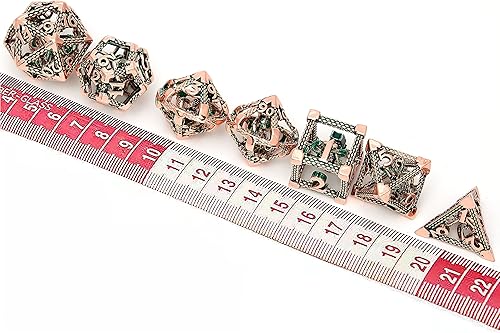 Miniatura 3 de Juego de dados de metal hueco DND, pulpo, cabeza de pulpo, monstruo, oro rosa y verde, juego de 7 piezas para Dungeons and Dragons RPG MTG, juegos
