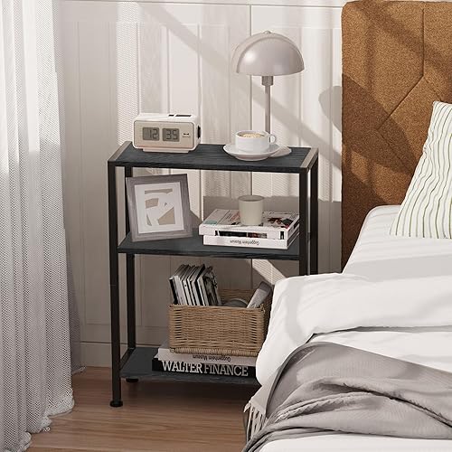 Miniatura 21 de Mesa auxiliar de 3 niveles, mesa auxiliar pequeña, mesa auxiliar de sofá para espacios estrechos, mesa auxiliar delgada, mesa de noche delgada para