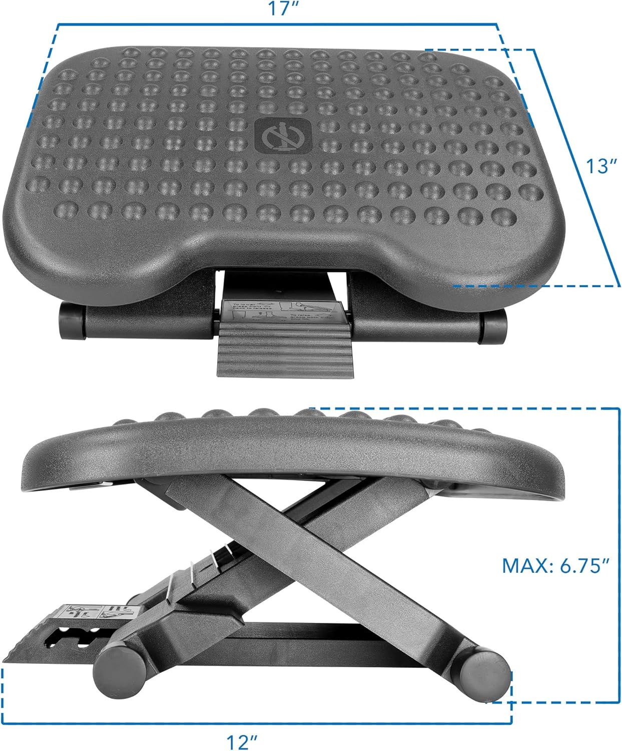 Mount-It! Under Desk Footrest with Foot Pedal Height Adjustment (4.25"–6.75"), Adjustable 30° Tilt Ergonomic Office Foot Rest, Non Slip Massage Surface Foot Stool Under Desk