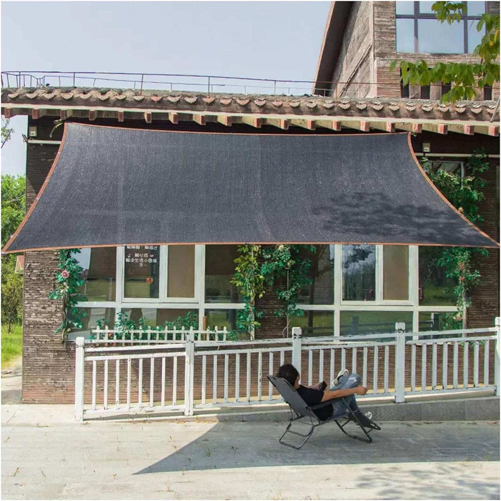 Patio Rete Ombreggiante,Vela Ombreggiante Esterni,Copertura Piante,Panno Ombra Rettangolare,Tessuto Ombreggiante Resistente Alle Alte Temperature,Nero,Resistente Agli Strappi.,5x8m(16.4 * 26.2ft)