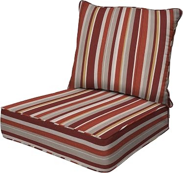 Honeycomb Outdoor Heritage Deep Seat Cushion for Patio Furniture, 24 x 23 | Stripe Brick Chair Cushion, Water & Fade Resistant, Reversible Design, Removable Cover for Outdoor Furniture
