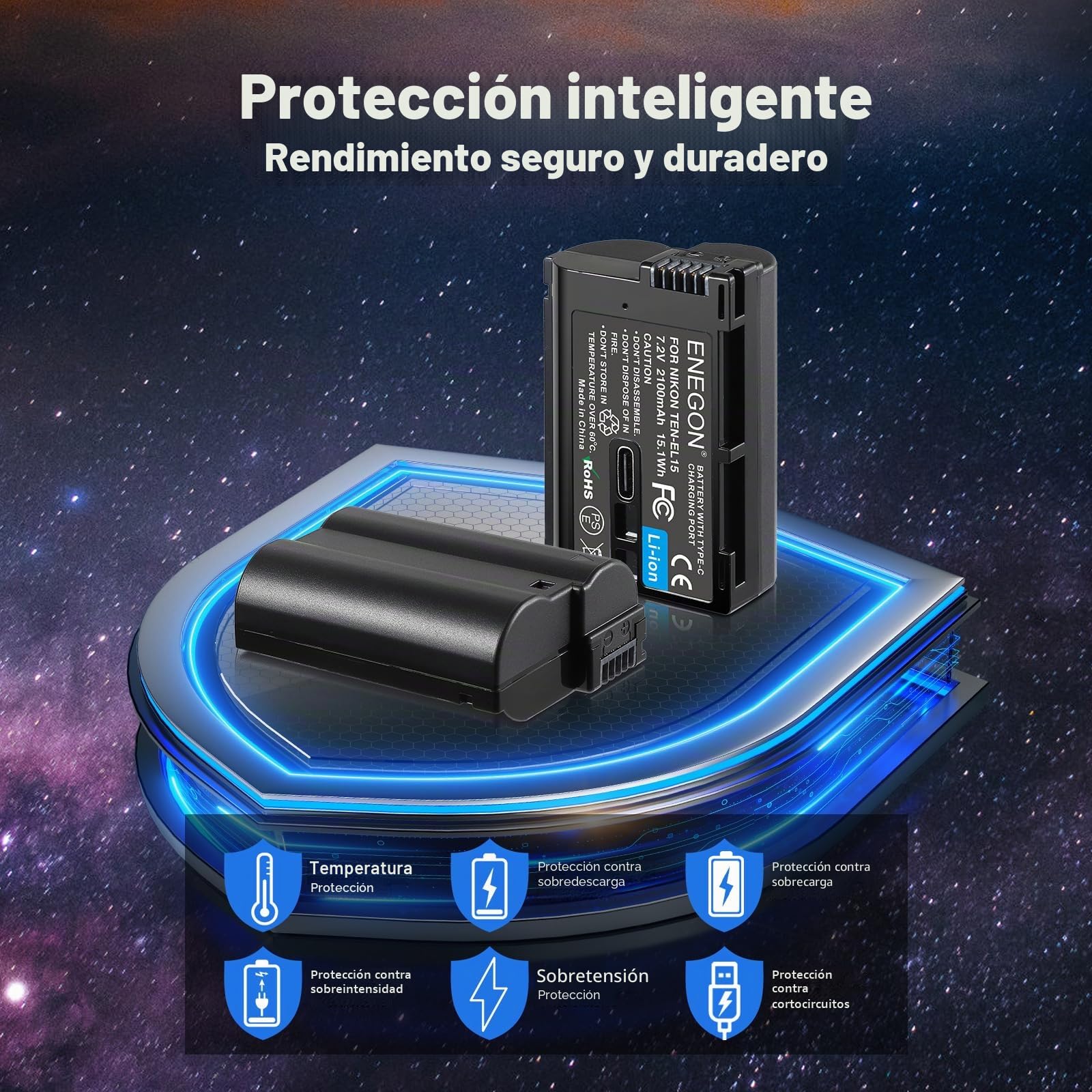 ENEGON EN-EL15/EL15c USB-C Batería de Repuesto de Carga Directa de 2100mAh para Nikon EN-EL15,Compatible con Nikon D7100,D750,D7000, D7200,D610,D880,D810,D800,D600,D800,D800,D800,D80