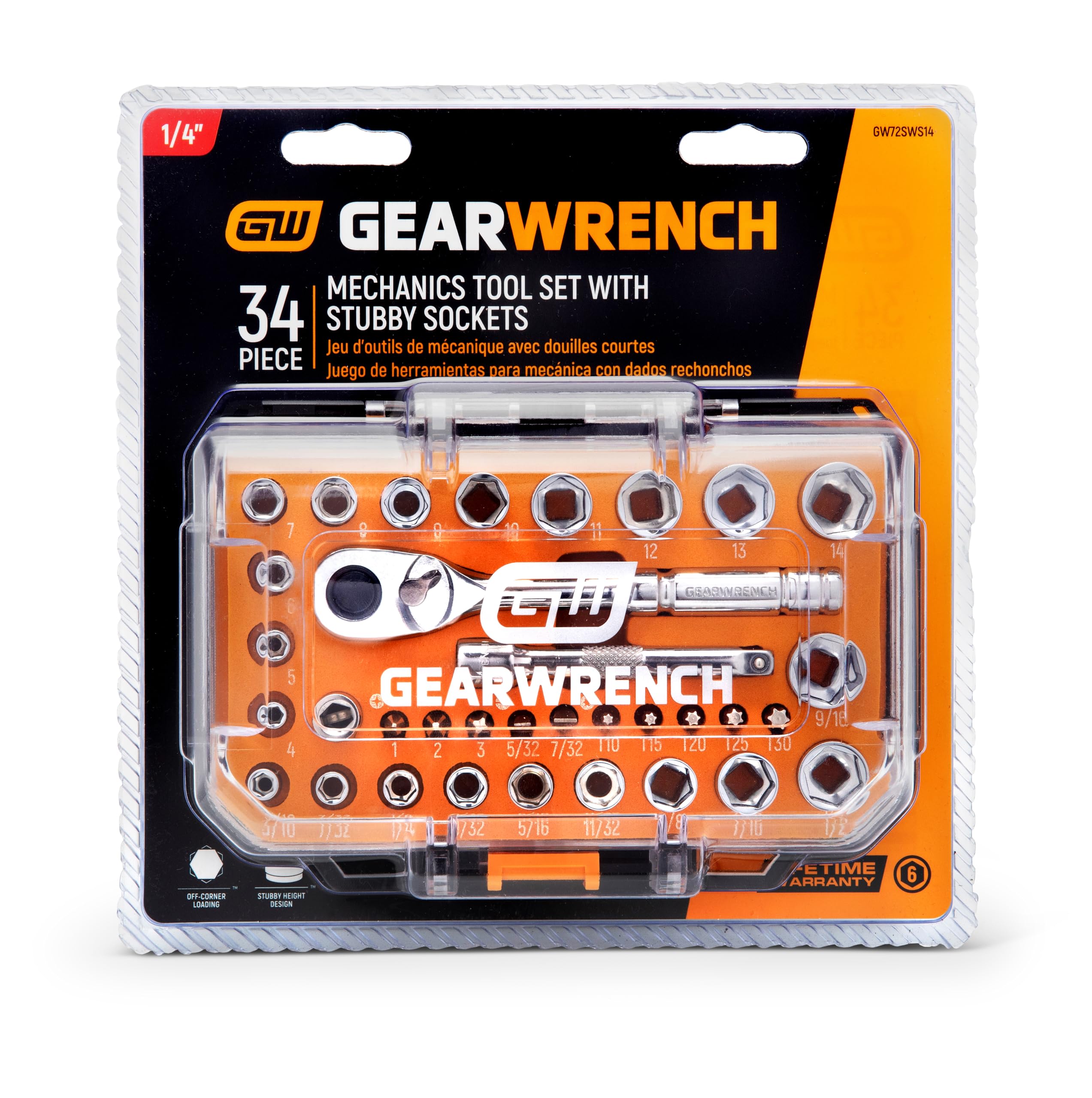 GEARWRENCH 34 Piece 72-Tooth 1/4 in. Drive Mechanics Hand Tool Set