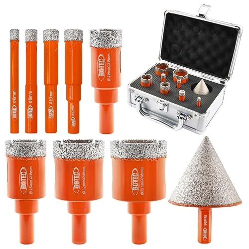 Miniatura 7 de BGTEC - Juego de brocas de diamante seco de 6810122025321.378 in y 1 broca de chaflán Dimaond de 1-38 pulgadas para cerámica de porcelana de granito