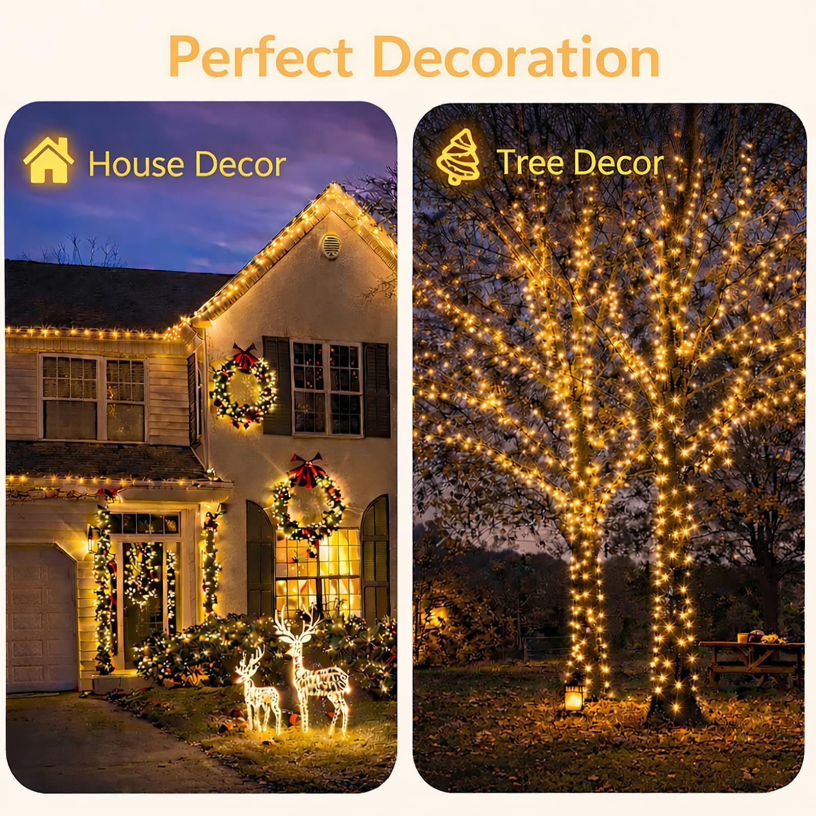SyouHome Confezione da 4 luci solari per esterni, 800 LED extra lunghe 60 m, 8 modalità e impermeabili IP65, luci scintillanti per giardino, Natale, balcone, albero, festa di nozze (calda)