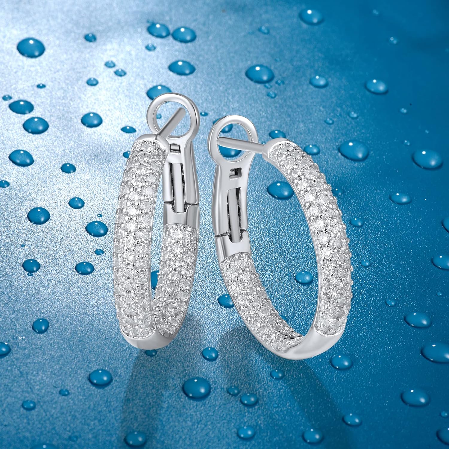 Santuzza 925 Sterling Silver Simulated Diamond Cubic Zirconia Hoop Earrings for Women - Image 3