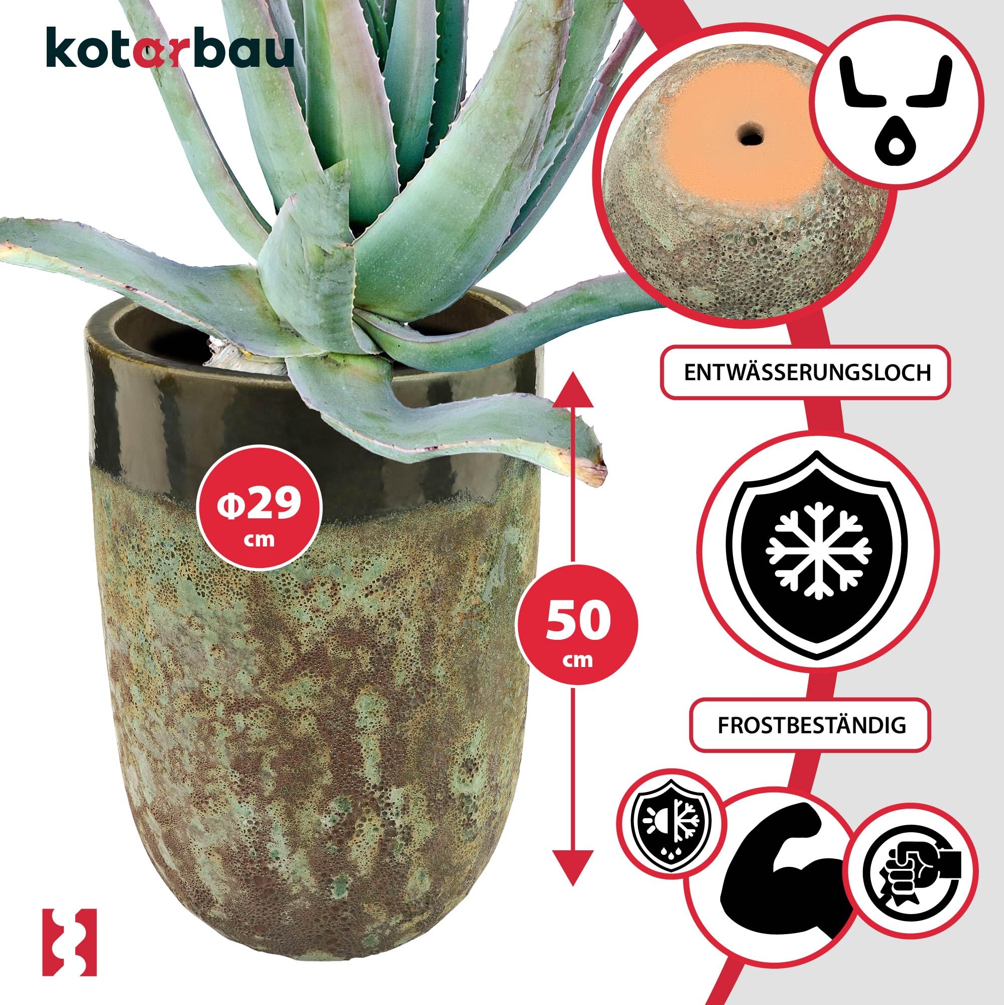 KOTARBAU® Donica Ceramiczna ⌀ 35 cm Doniczka Mrozoodporna Zielona Donica z Odpływem Wody Ozdoba Do Salonu Na Taras Nowoczesna Handmade Rękodzieło