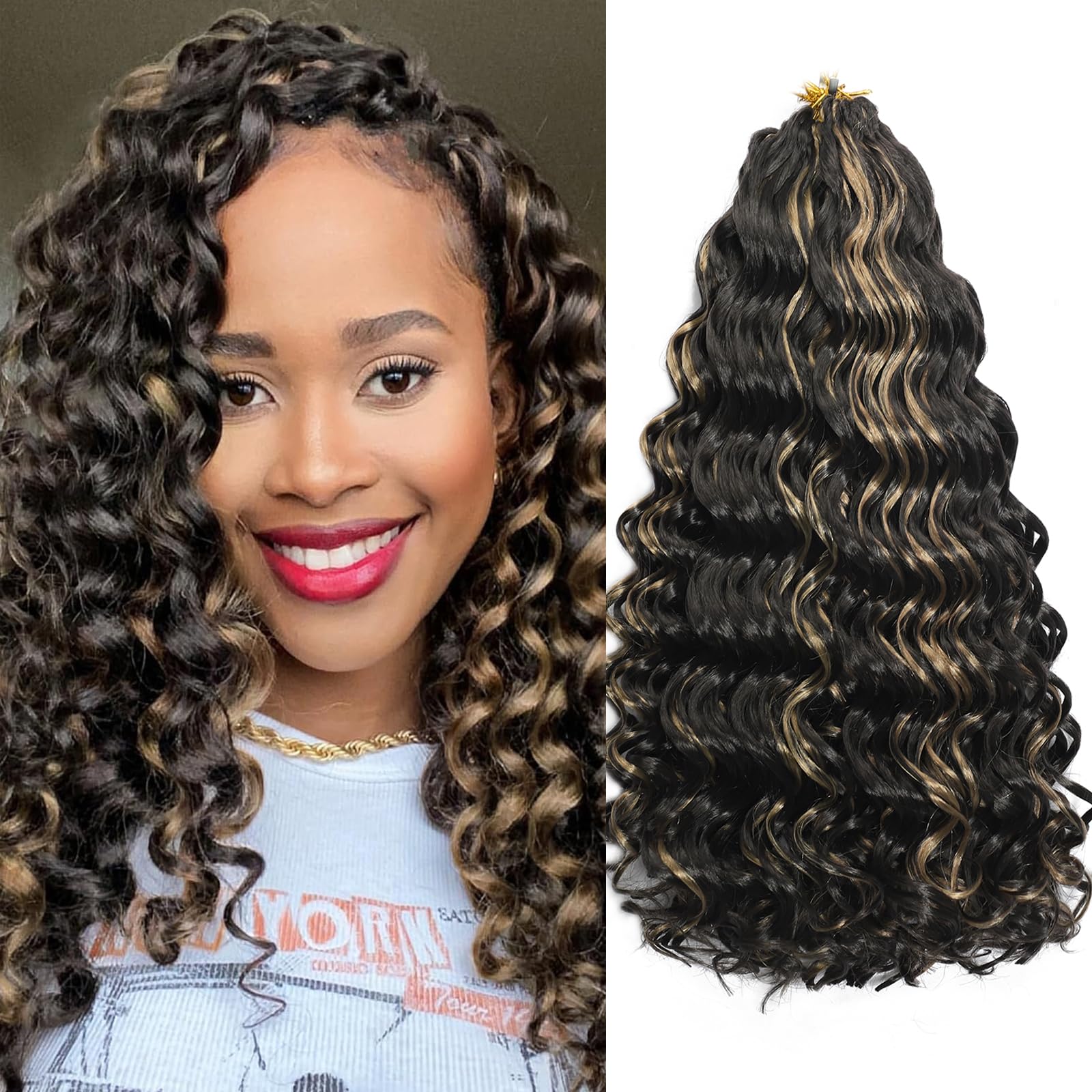 AMLUCKS Ocean Wave Crochet Hair 8 Packs Pre Looped Short GoGo Curl Crochet Hair Ombre Curly Deep Wavy Twist Braids Synthetic Braiding Hair Extensions for Women (P4/27#