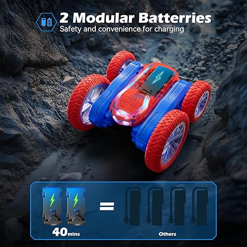 Miniatura 2 de Auto de control remoto, Sunt RC Cars para niños y niñas 4-6 7-12 RTR 4WD con rotación 360, doble cara, luces LED, música, 2.4 GHz 4, 2 baterías