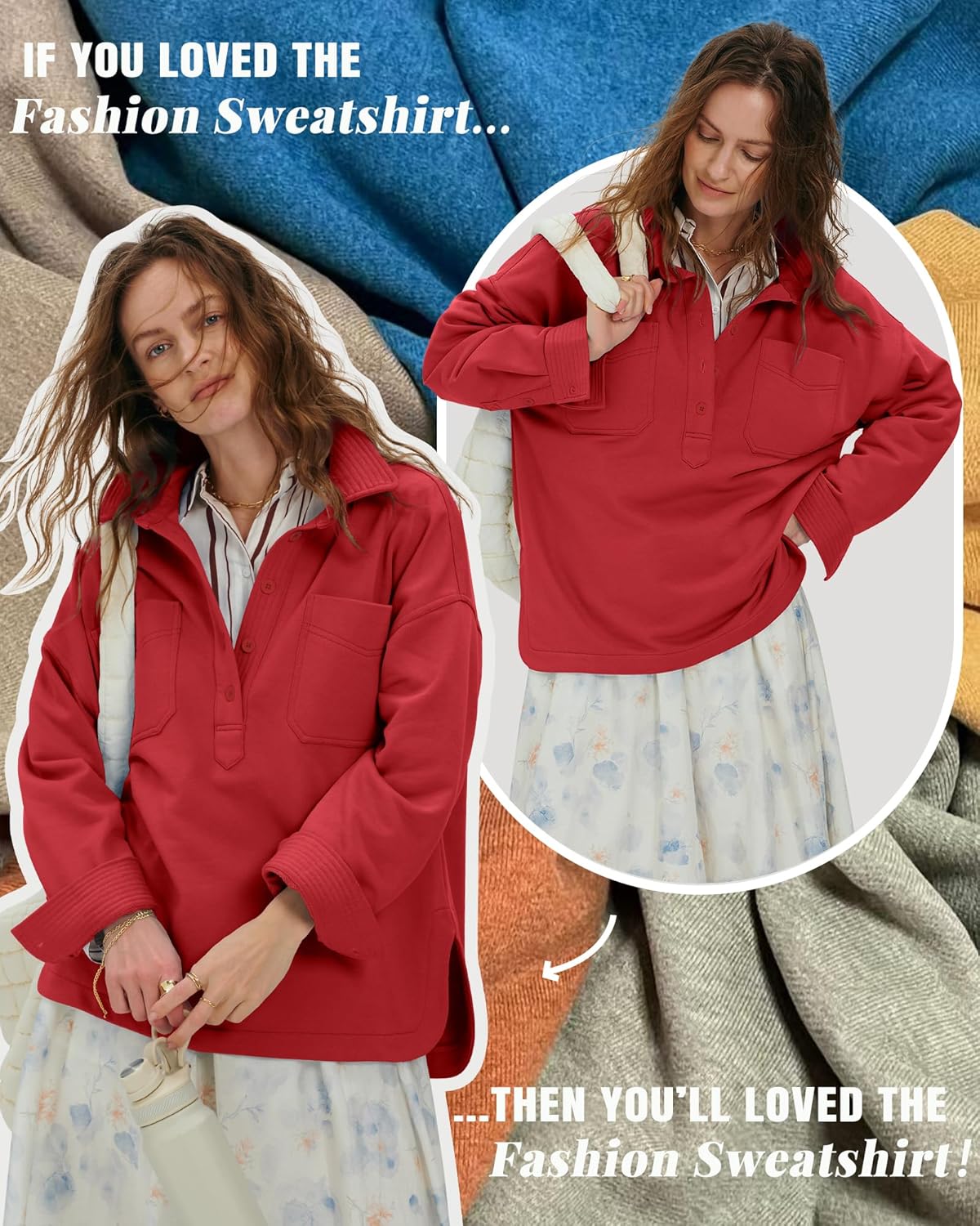 Locachy Women's Casual Oversized Polo Neck Sweatshirt Lapel Long Sleeve Button Pullover Tops Fashion Outfits Clothes - Image 5