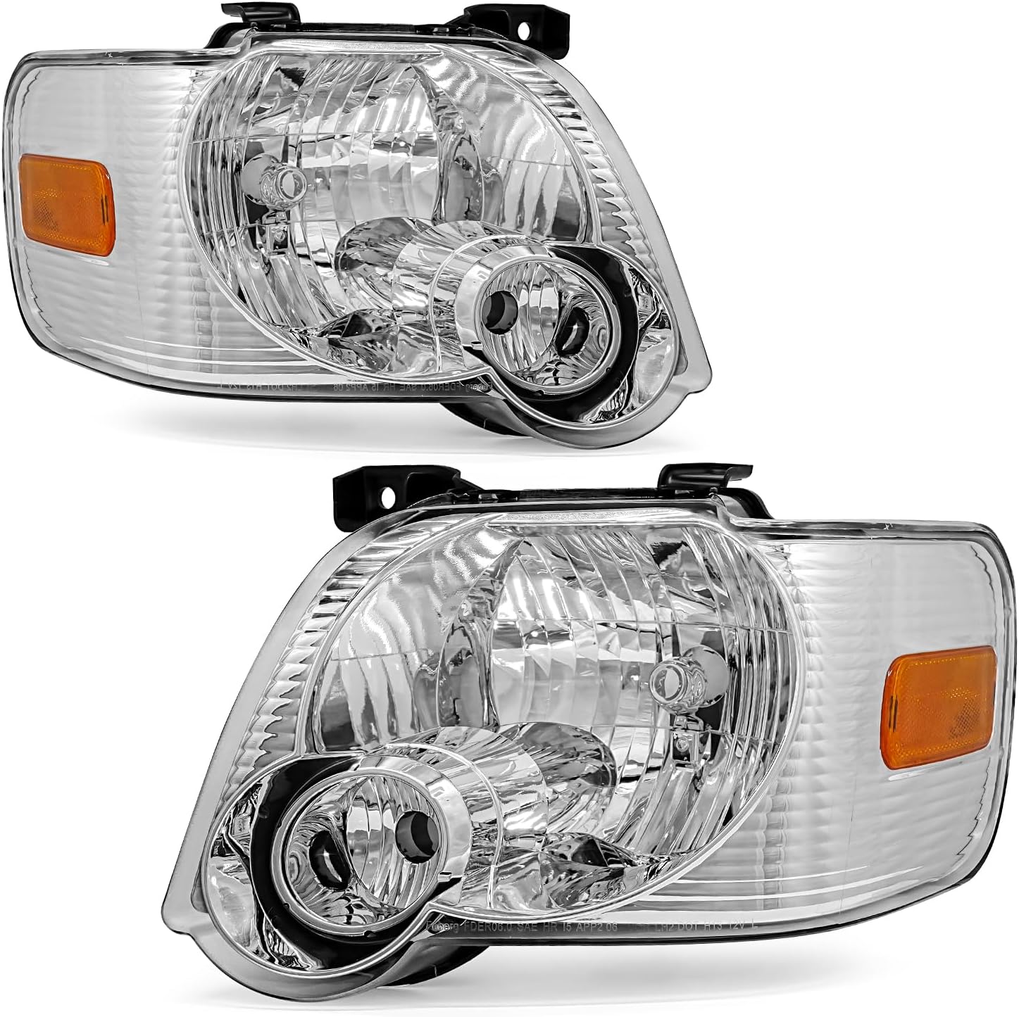 Headlights Compatible with 2006 2007 2008 2009 2010 Ford Explorer 2007-2010 Ford Explorer 4-Dr Sport Trac Chrome Housing with Amber Reflector Headlamp Driver And Passenger Side