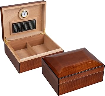 Prestige Import Group Napoli Dome Almo Italian Design Cigar Humidor - Up to 75 Capacity - Color High Gloss Dark Burl Wood Grain