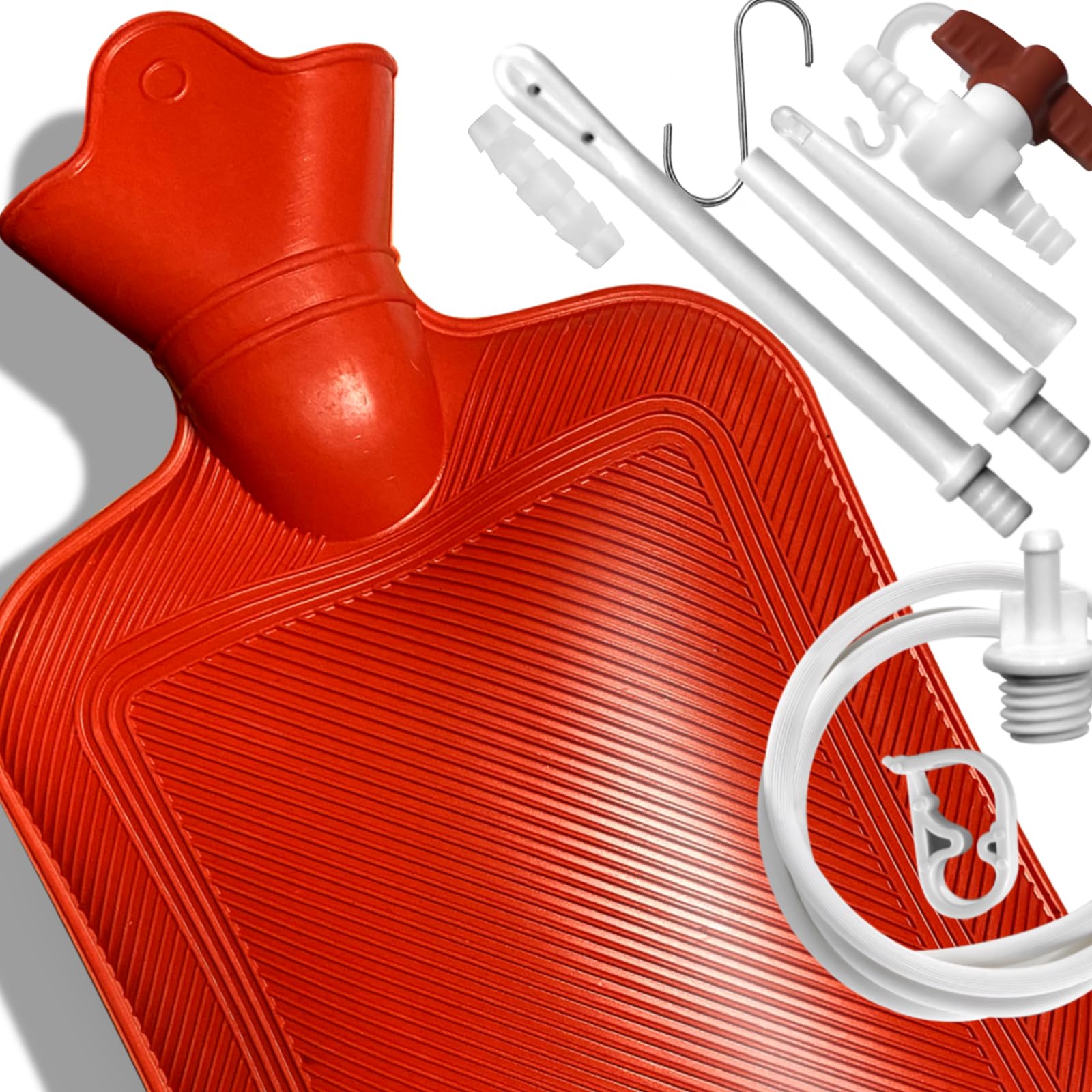 2 L Home Enema Bag Kit with 2 Enema Tips,60 inch Long Silicone Hose, Controlable Water Flow Valve, Hot-Water Bottle for Colon Cleansing Enemas (Upgraded-red)
