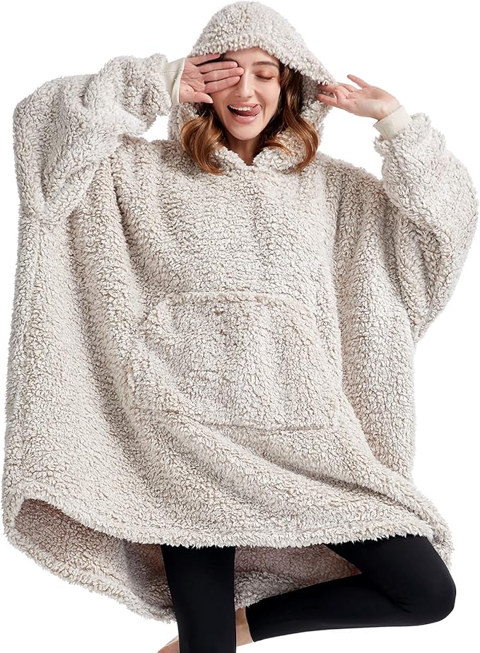 Oversized Teddy Fleece Hoodie Blanket for Women Cuddly Sherpa Wearable