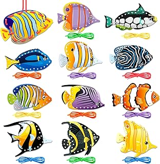 Tropical Fish Lacing Cards 12 Pack Ocean Fish Sea Animals Double Sided Cards Sewing Games Ocean Theme Party Decorations for Preschool Home Developing Imagination Education Supplies - Buy now