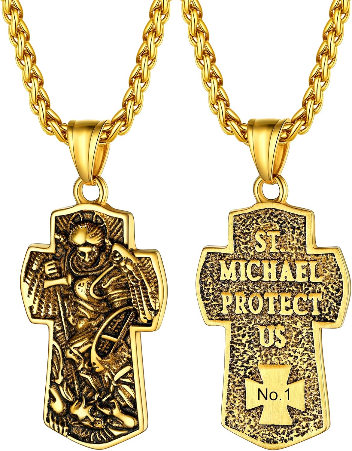 PROSTEEL Gold Plated Big Cross Pendant St. Michael The Archangel Customized Necklace Steel Men Jewelry