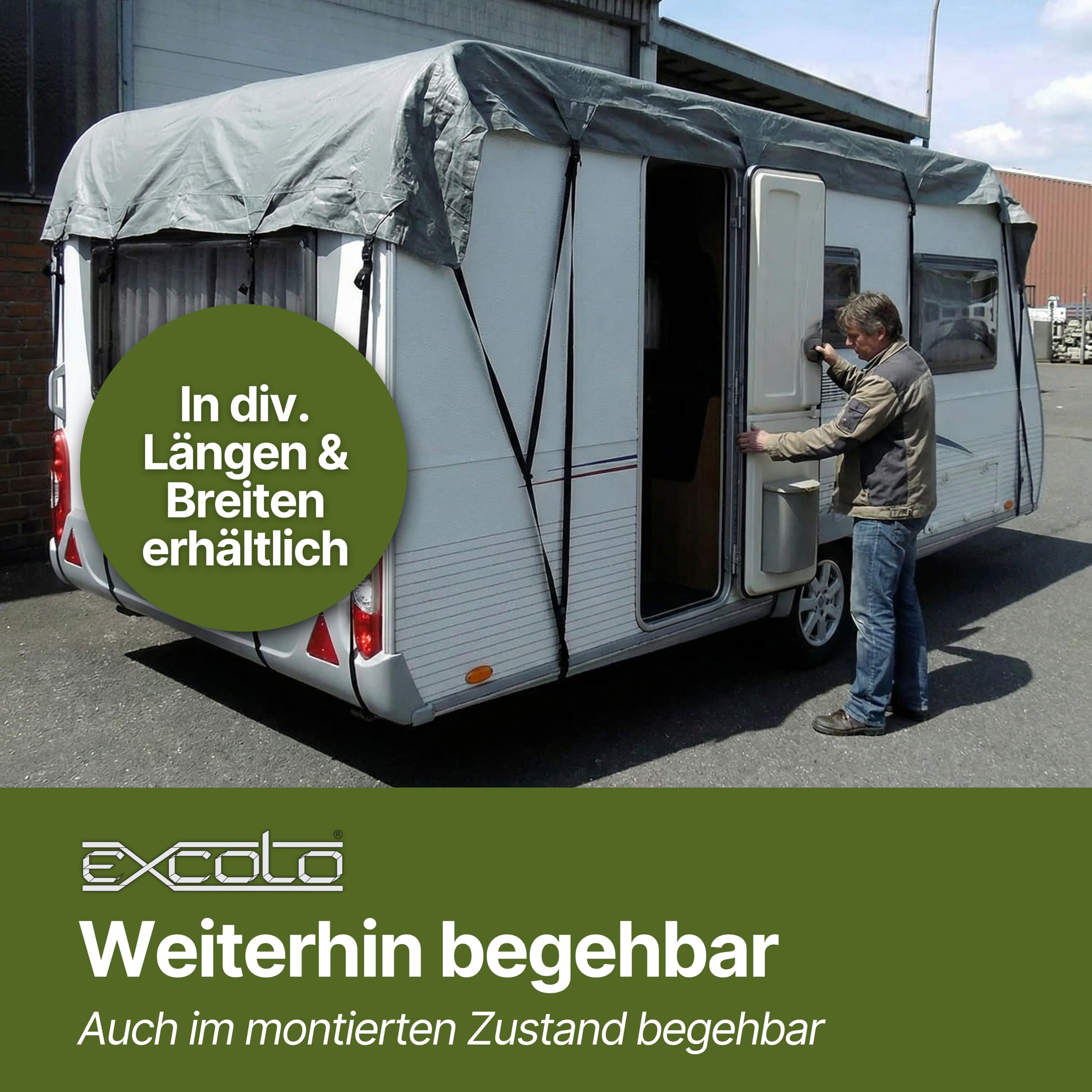 EXCOLO Wohnwagenplane Dachschutz 3x7m – Begehbare Wohnmobil Plane, Caravan Abdeckung Winterfest, Wetterfeste Frostschutz Abdeckplane, UV-Schutz, Schnellmontage