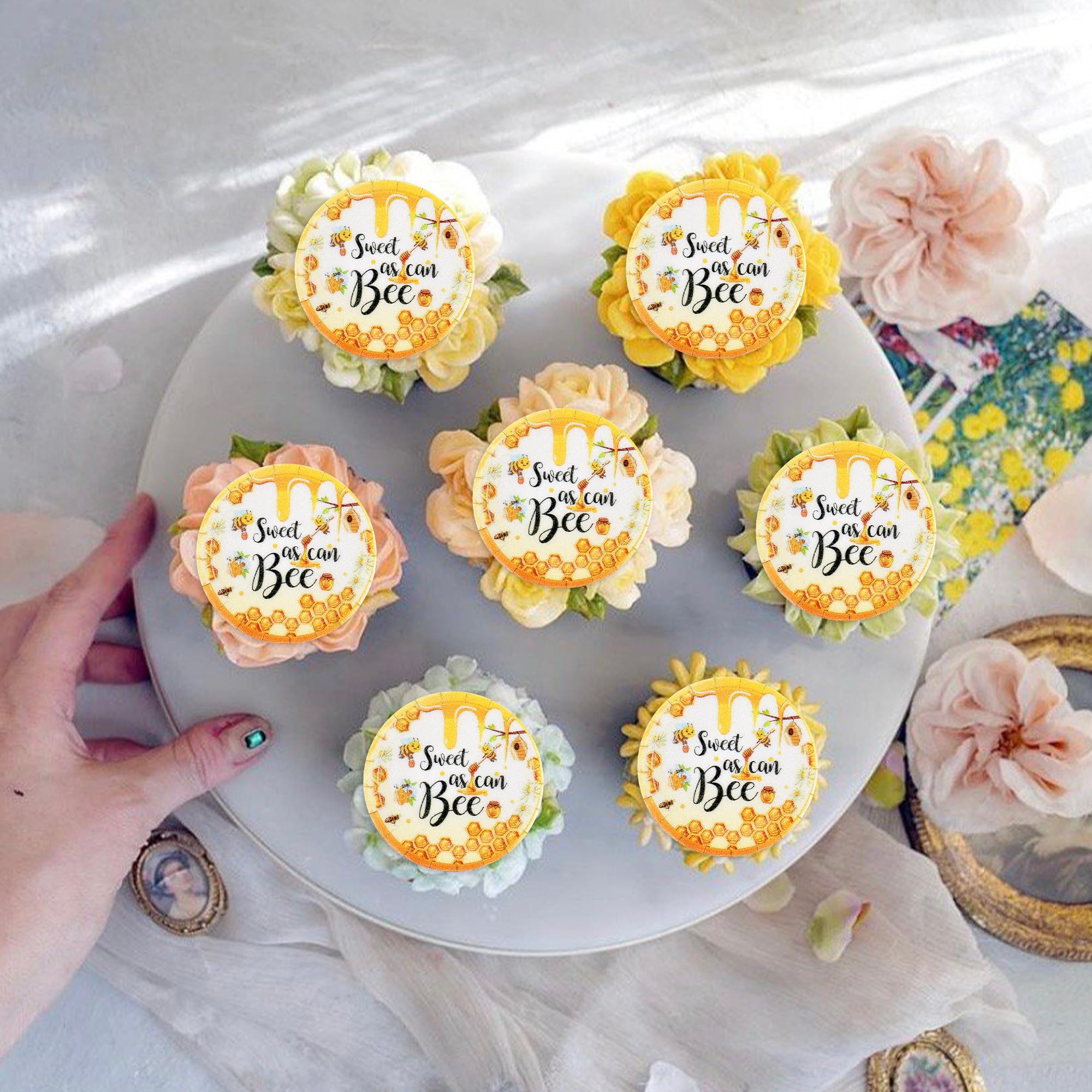 40 Pcs Edible Bee Cupcake Toppers – Honeycomb Bee Picks For Bee Theme Birthday, Baby Shower