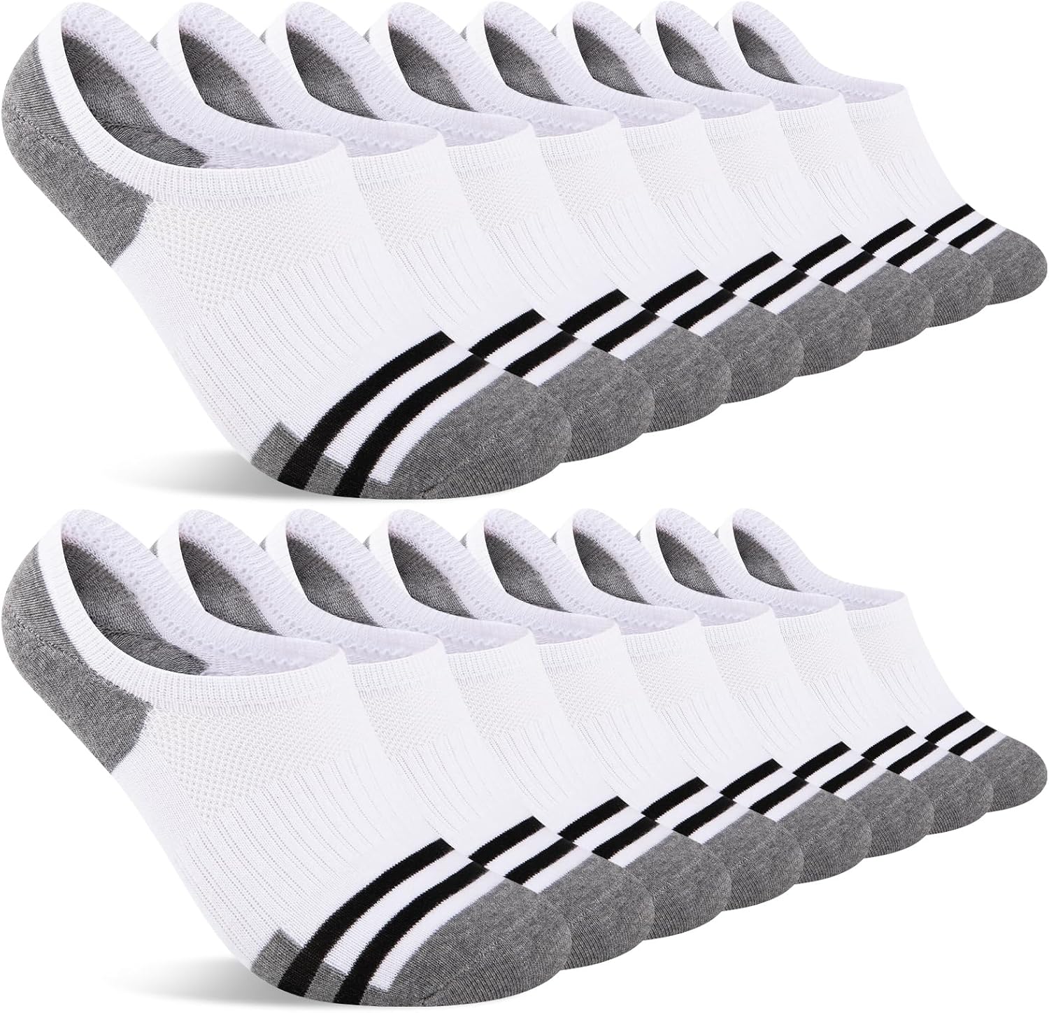 Heatuff Mens No Show Socks - 8 Pairs of Thin Non Slip Cotton Invisible Low Cut Socks for Men.