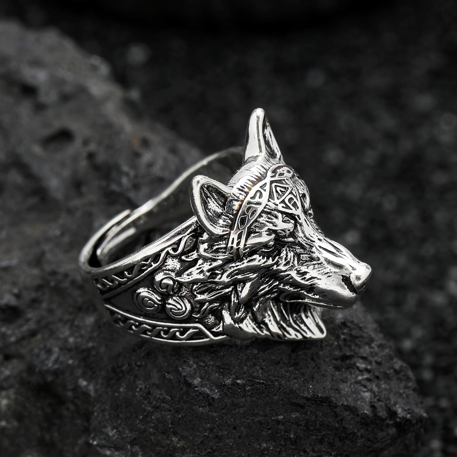Gothic Personalized Viking Wolf Vintage Retro Cool Mens Biker Rings Copper Adjustable Band Rings Statement Knuckle Middle Rings Gift for Men - Image 6