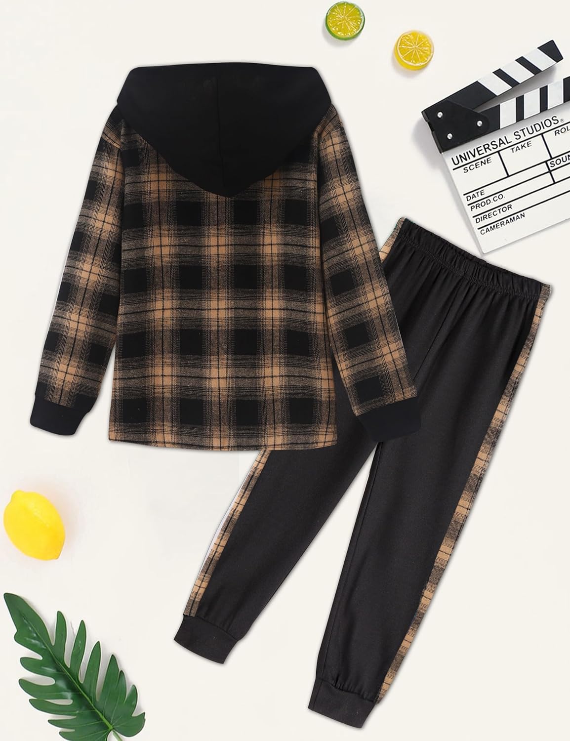 Toddler Boys Clothes Button Down Hooded Plaid Long-sleeve Tops + Sweatpants 4-10 Years Old - Image 5