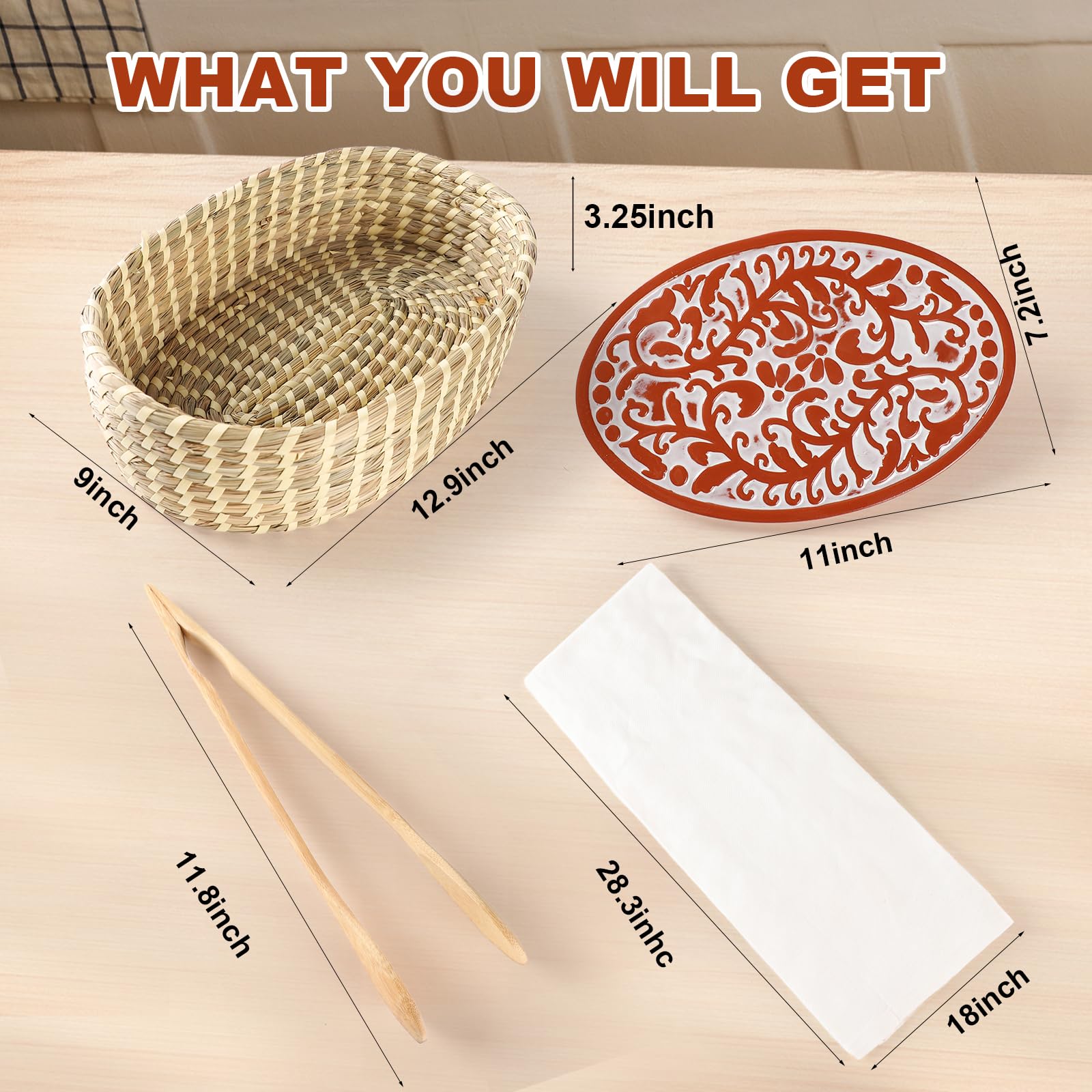 Hostess Terracotta Bread Warmer Basket with Stone Set, Serving Bread Baskets - Perfect Gifts for Sourdough Bakers and Housewarming