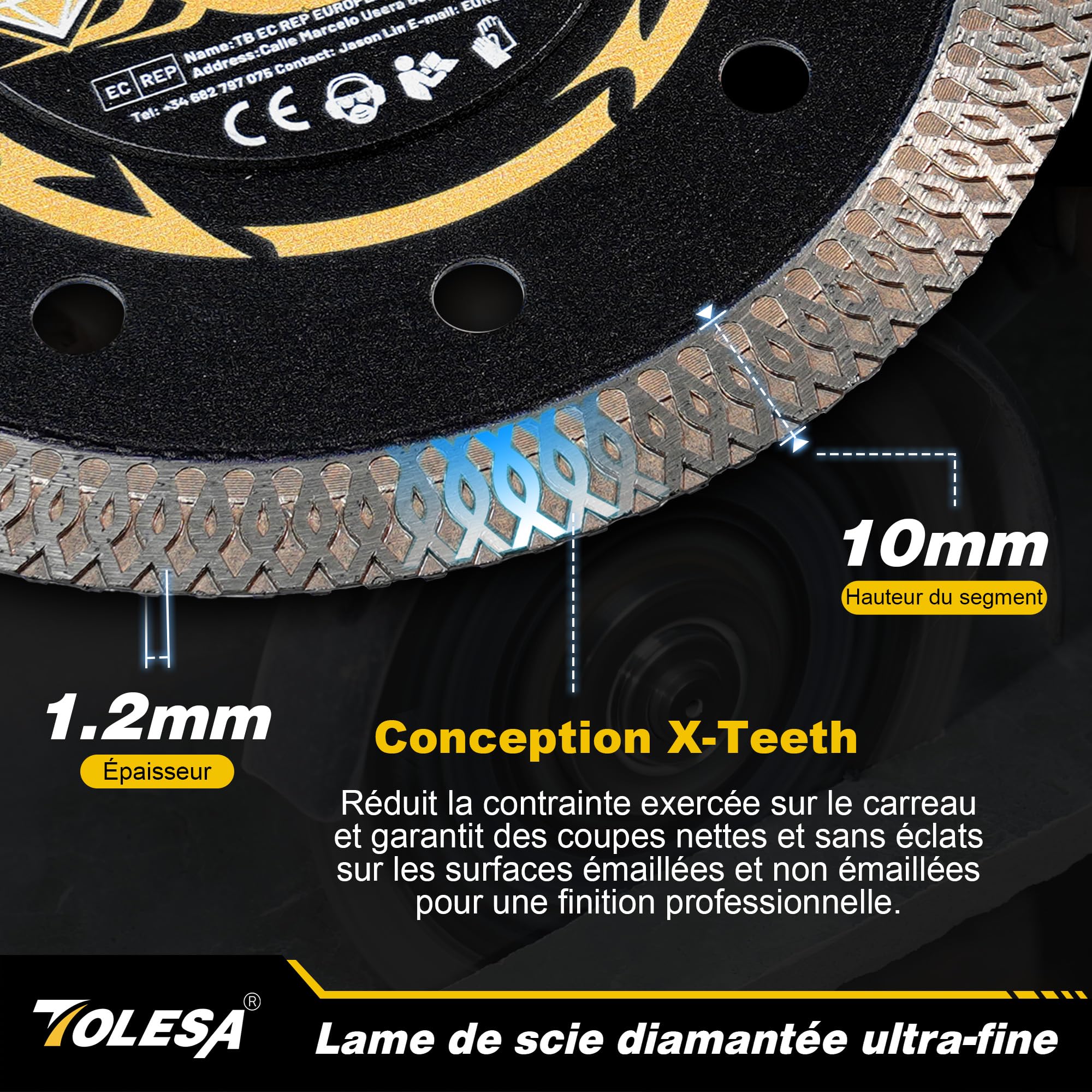 TOLESA Disque Diamant 125 mm, Disque de Coupe Extra Fin pour Carrelage, Céramique, Marbre et Granit, Coupe à Sec ou à l’Eau, Alésage 22,23 mm avec Bagues 20 mm & 16 mm (Lot de 3)