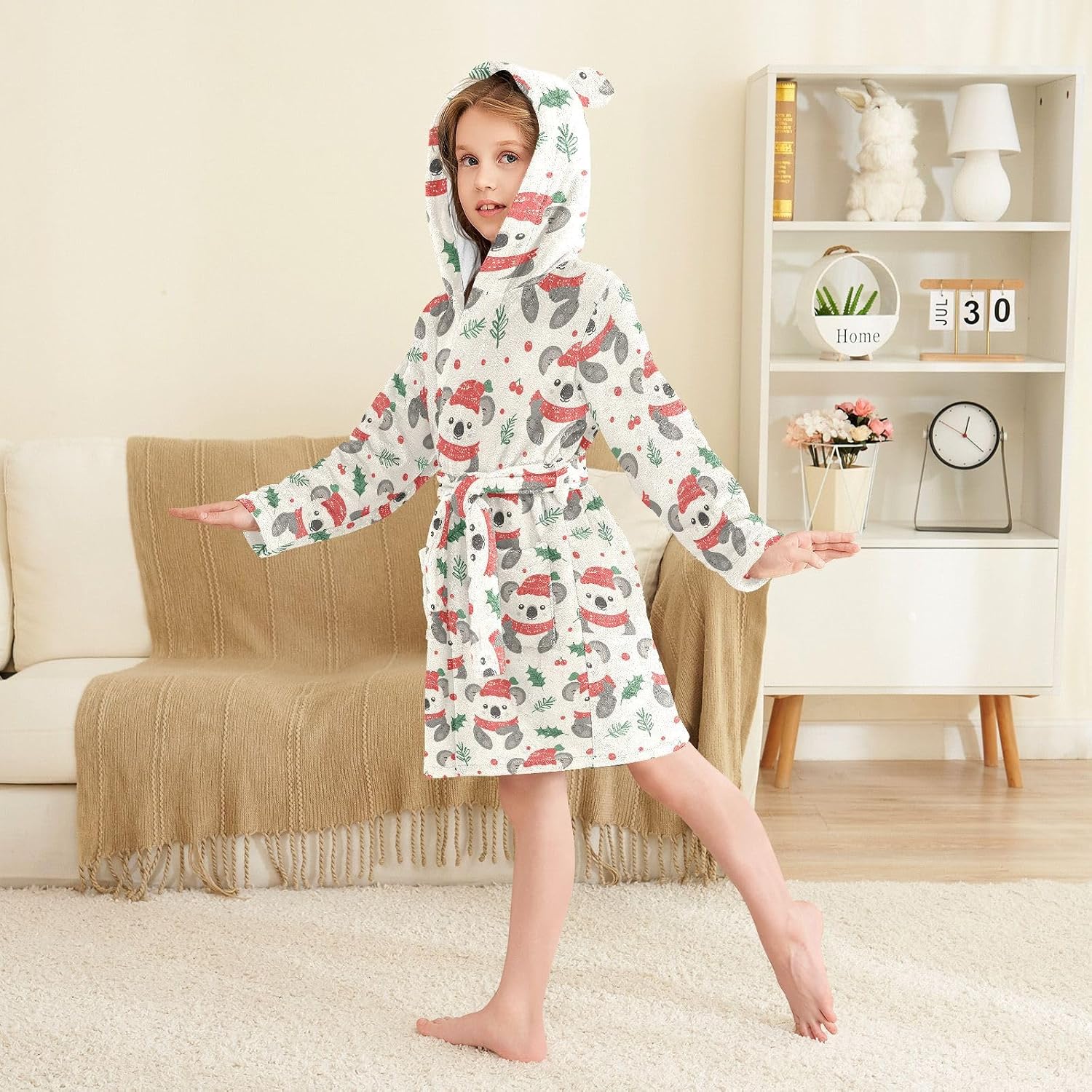 senya Koala Christmas Toddler Hooded Bathrobe Kids Soft Plush Bath Towel Robes for Boys Girls 2-12 Years