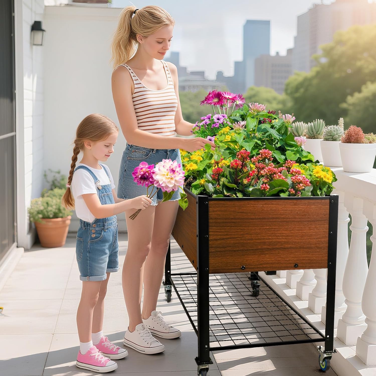 Raised Garden Bed with Legs and Wheels, Self-Watering Planter Box, 36x16x30 in Elevated Raised Bed with Drainage Hole, Built to Withstand Sun, Rain, and Wind for Up to 2 Years