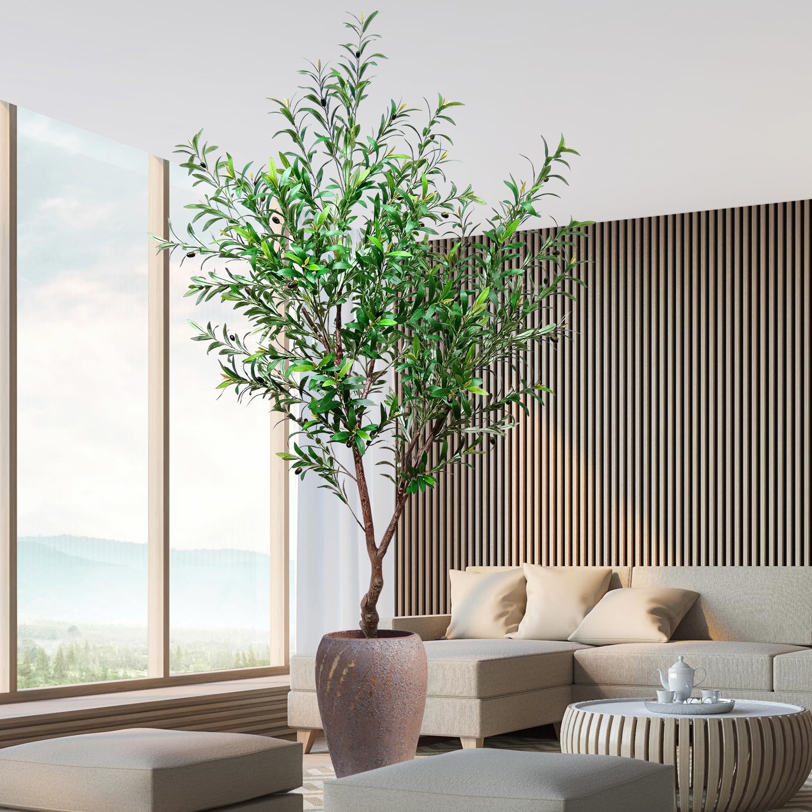 Faux Olive Tree Fake Olive Tree Olive Trees Artificial Indoor 7 Feet X (84 inches) Realistic Potted Silk Indoor Large Fruit for Home Offices, Living Rooms, Bedrooms, Stairs and Foyer Decor