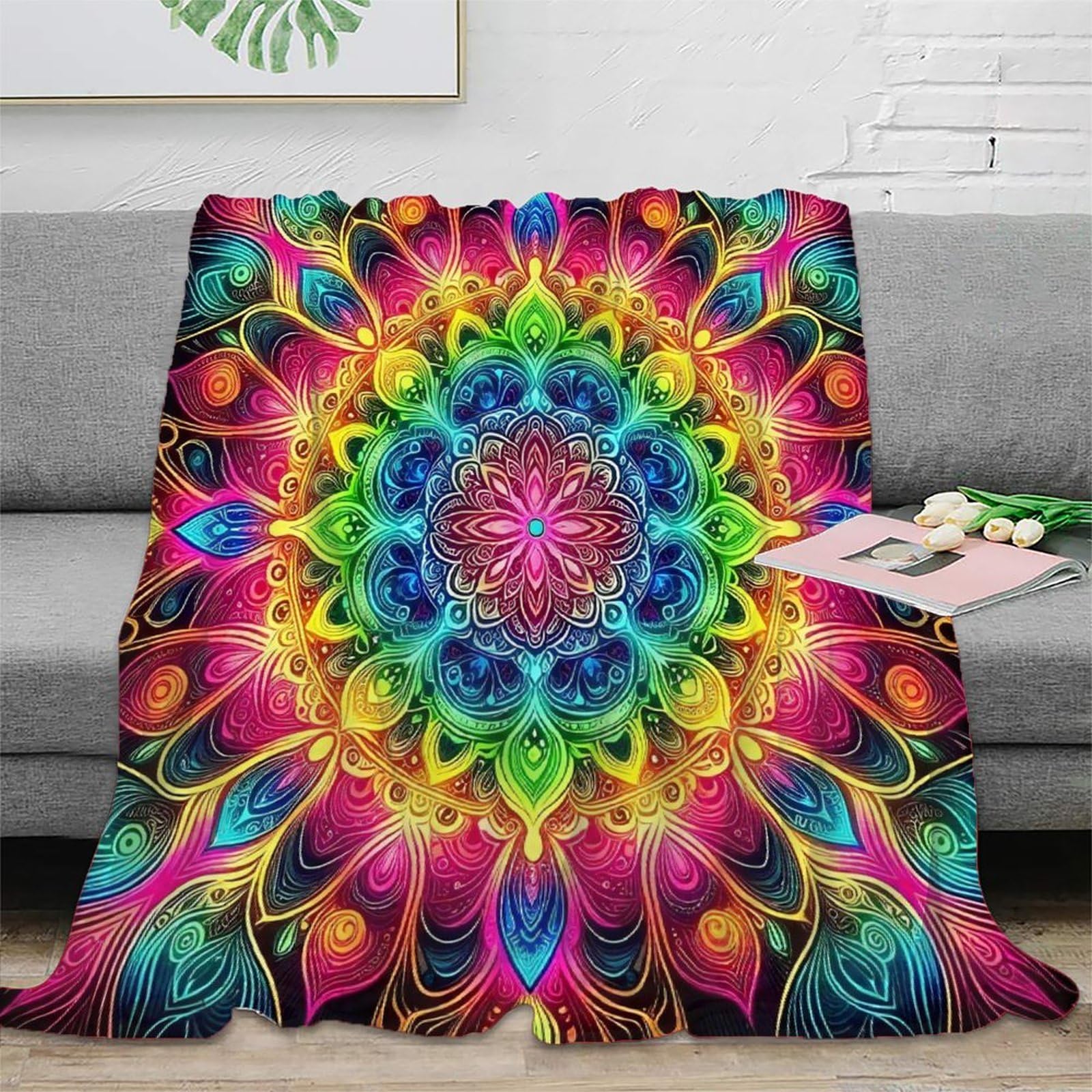 Couverture en peluche mandala 3D 127x152 cm jeté de lit microfibre