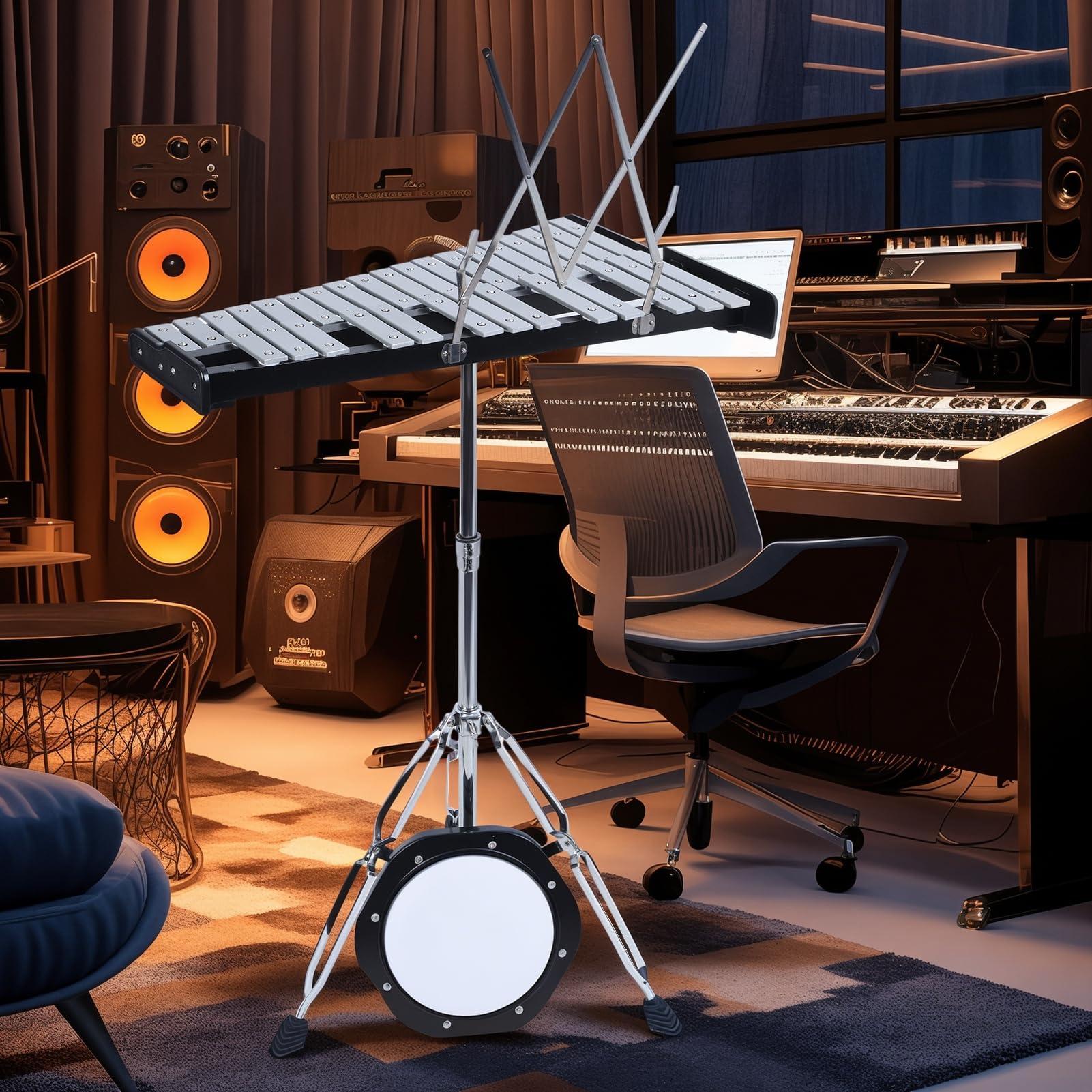 Kit per glockenspiel a 32 note, strumenti a percussione xilofono con piastra in alluminio con supporto regolabile in altezza, mazze da allenamento e bacchette in legno, borsa per il trasporto