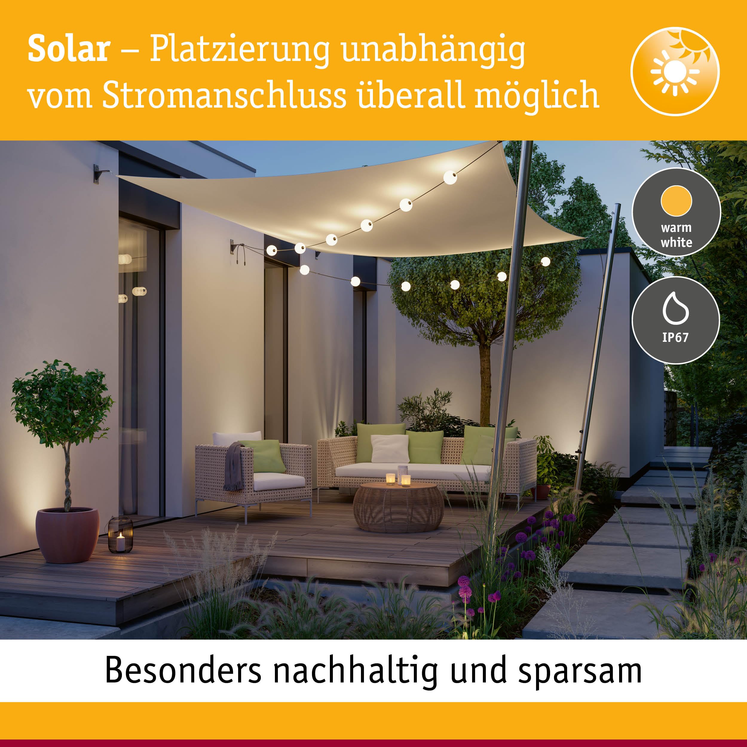 Paulmann 94911 Solar LED Lichterkette Taina Basisset IP67 3000K 5,8m 6x60lm Schwarz