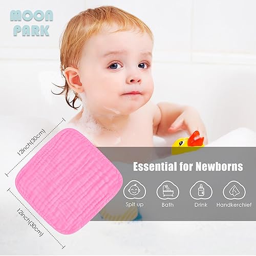 Miniatura 5 de MOON PARK Paños para bebé, paquete de 12, 12 x 12 pulgadas, paños pequeños para eructos y toallitas para bebé, 100% muselina de algodón ultra suaves